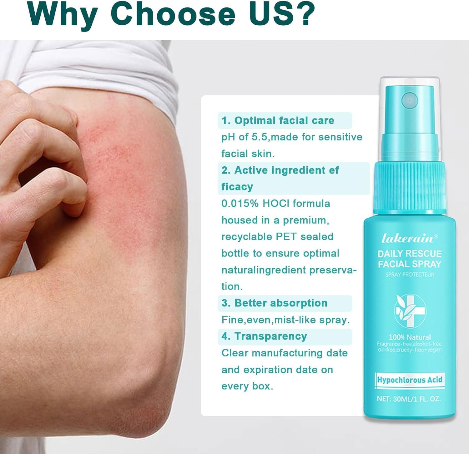 Hypochlorous Acid Spray for Body & Face, HOCL Daily Rescue Facial Spray, Toner Soothing and Purify, Facial Mist, Support against Irritation, Calm Redness image number 4