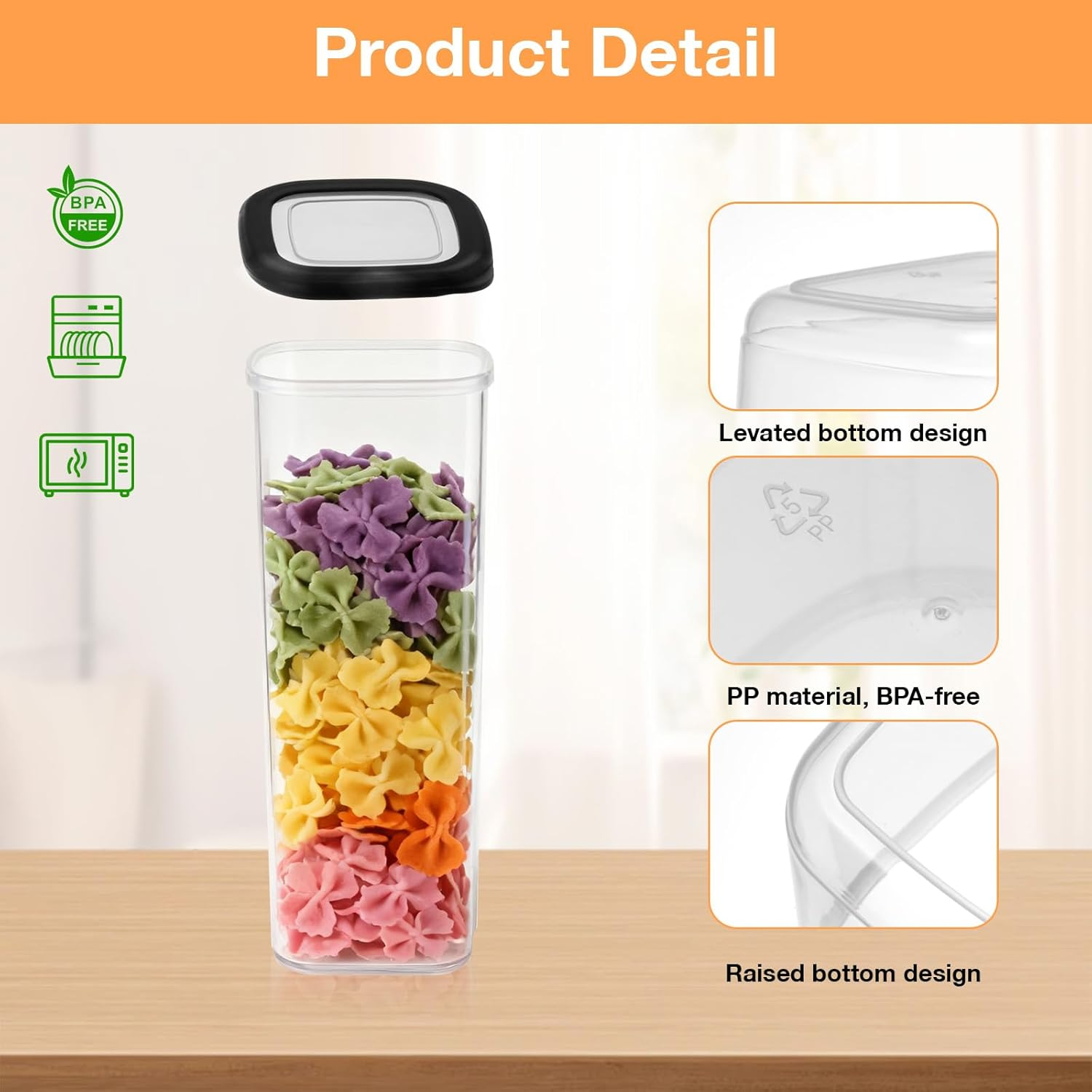 Romon Storage Jars Set of 12 Food-Grade PP Material Bpa-Free Transparent Stackable with Sealing Silicone Lid for Flour Cereal Rice 360 Ml - 1640 Ml image number 6