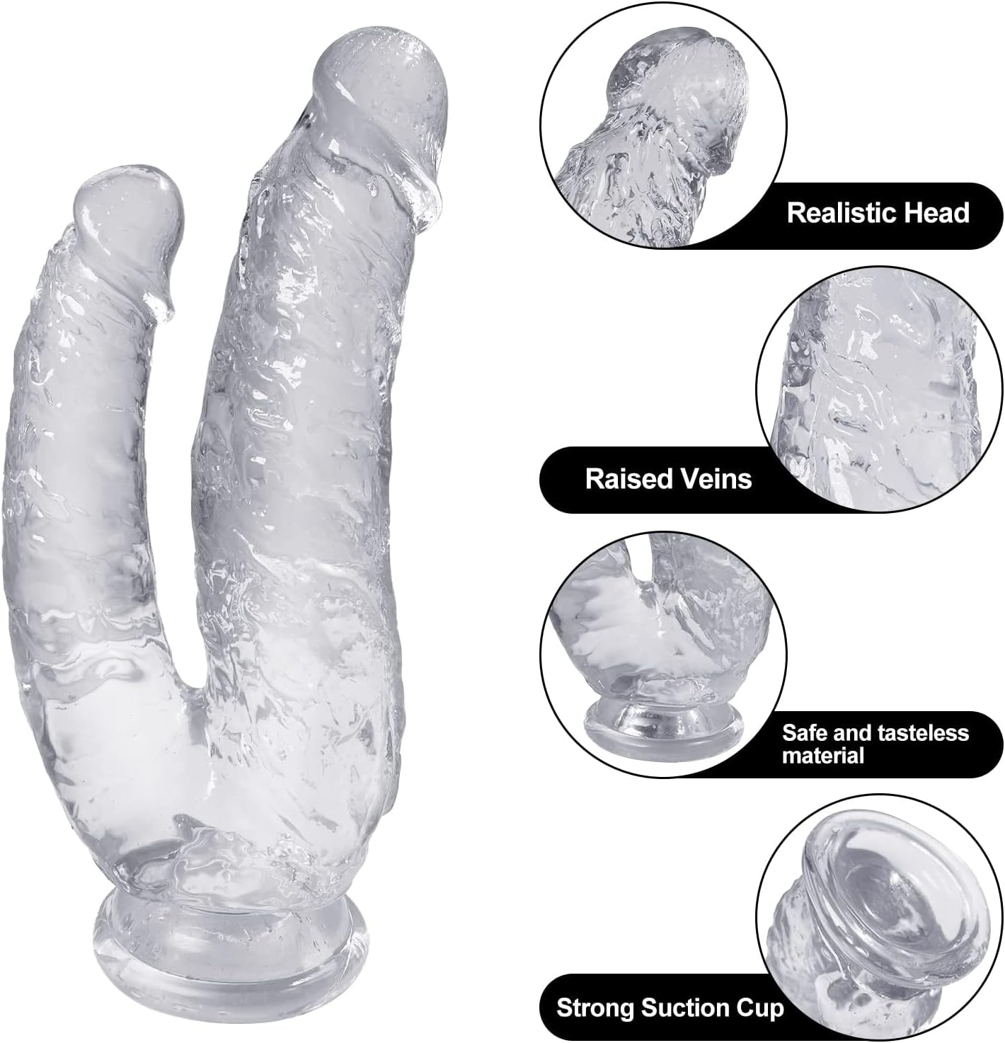 8.26 Inch Double Ended Realistic Dildos, Big Silicone Dildo Adult Sex Toy with Suction Cup Base for Hands-Free Play, Soft Fantasy Lifelike Dildo for G-Spot and Anal Play Sex Toys for Women Transparent image number 4