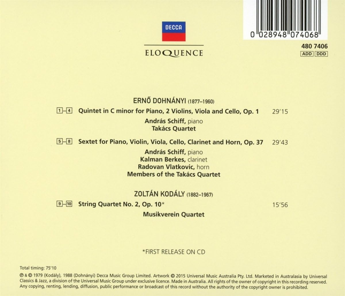 Dohnanyi/Kodaly: Piano Quintet image number 1