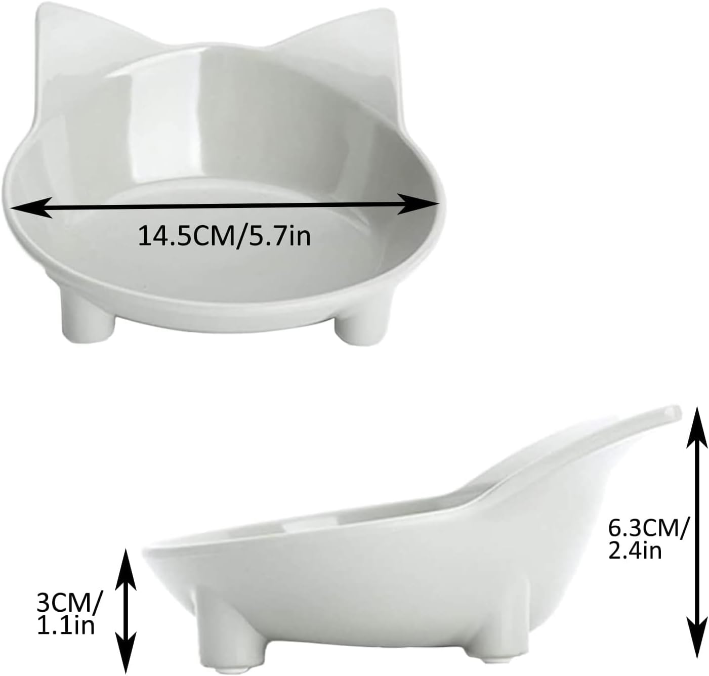 Cat Bowls, Anti-Slip Multi-Purpose Feeding Bowl, Cat Food Bowl with Non-Slip Rubber to Relieve Whiskers Fatigue, One Set of 2 - White and Pink image number 2