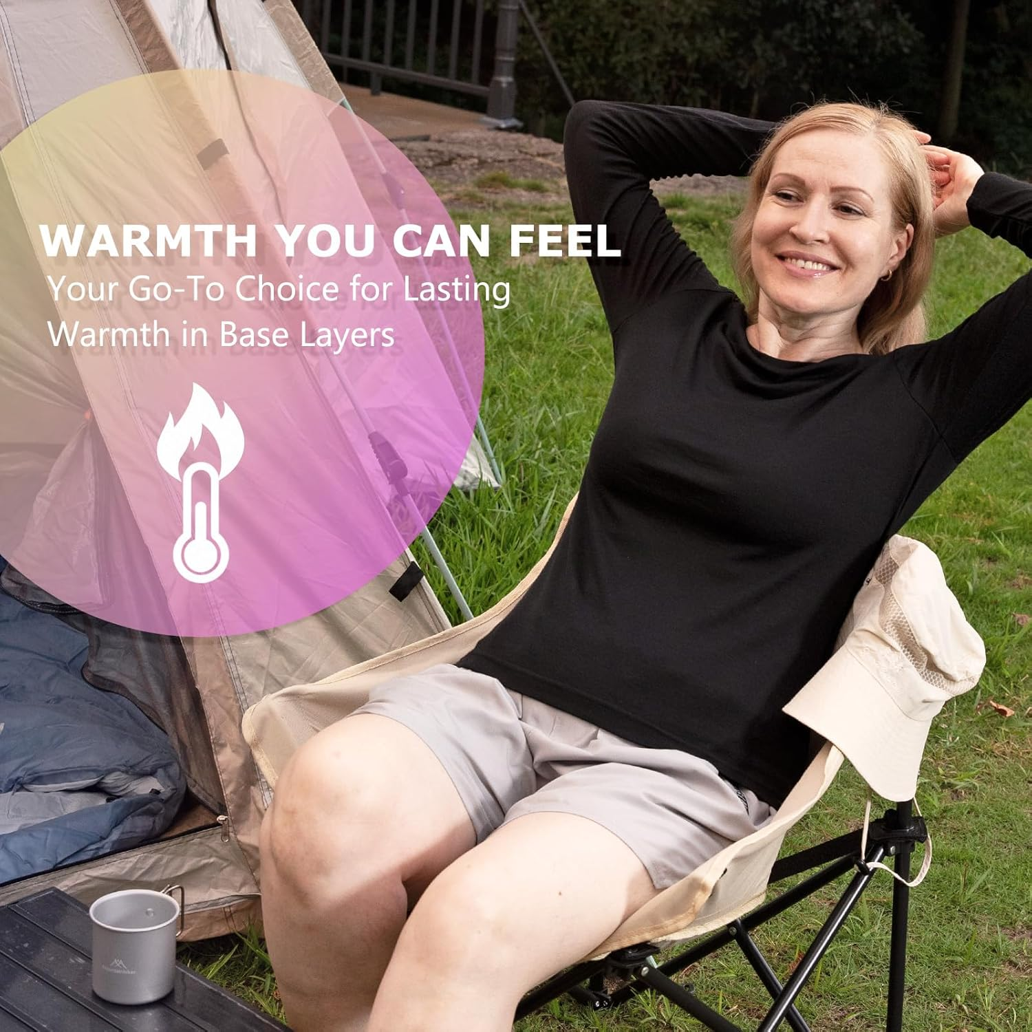 Merino Protect 100% Merino Base Layer Women Thermals Underwear Lightweight Soft Long Sleeve Shirt for Hiking Skiing image number 3