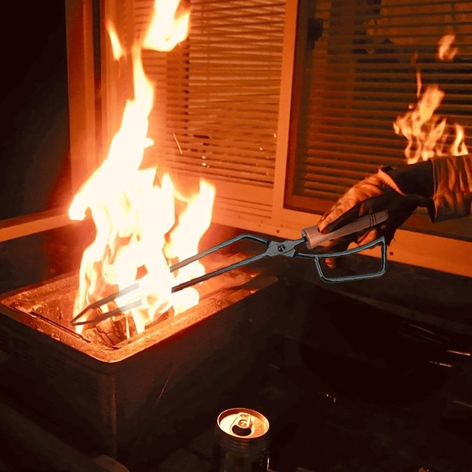 Heavy Duty Fire Pit Firewood Tongs,With PU Leather Cover,Portable Log Grabbers, for Fire Pits, Campfires, Wood Stoves, Camping, Bonfires, Indoor/Outdoor Fireplace Tool (Black) image number 2