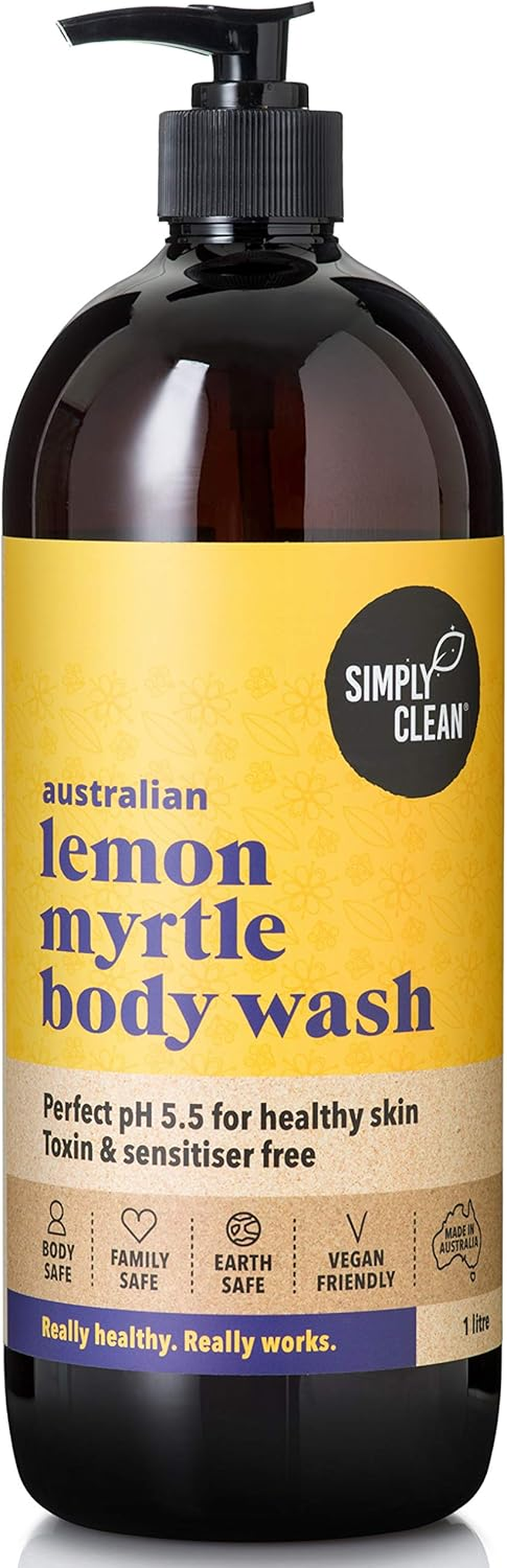 Simply Clean Australian Lemon Myrtle Bodywash 1 Litre, Multicolor