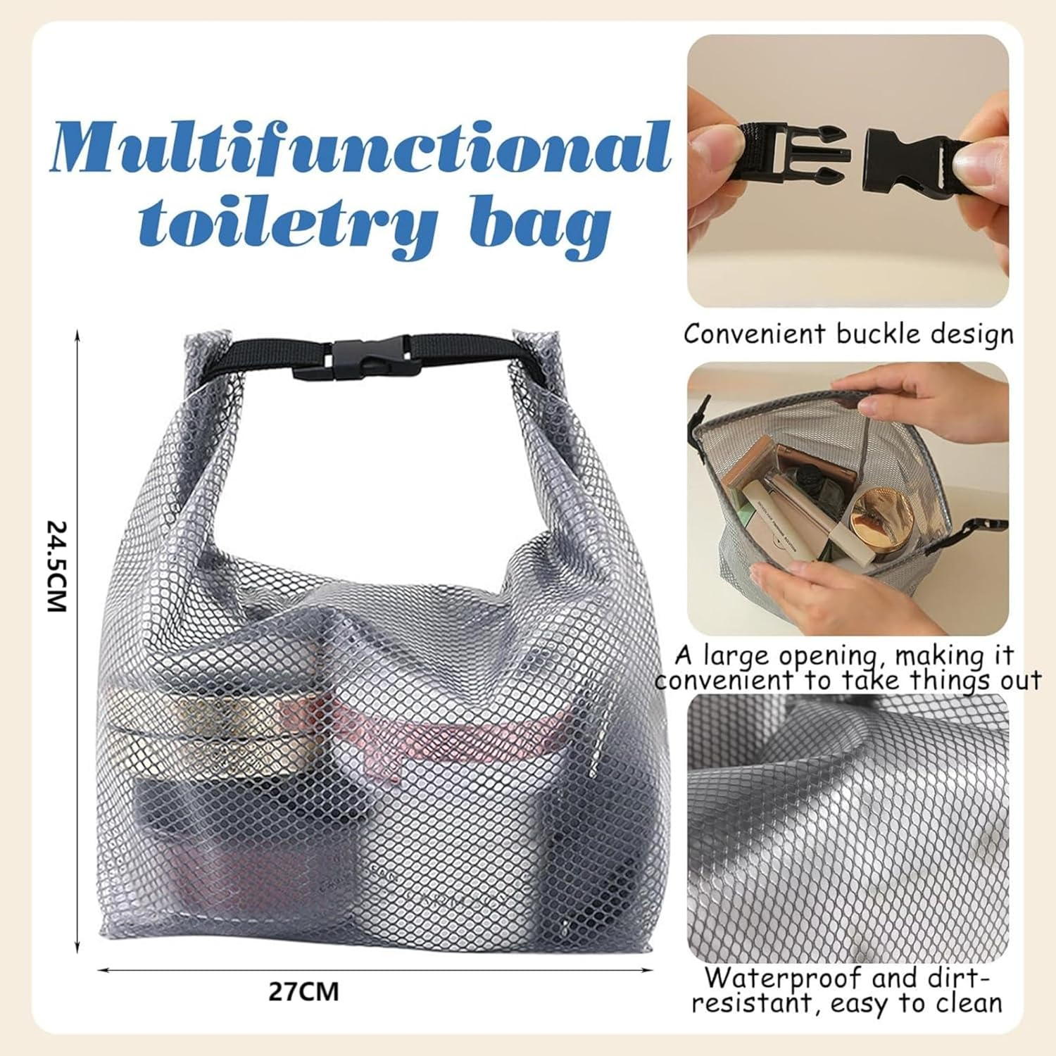 Women'S Fully Waterproof PVC Tote Bag | Grey Mesh Print Sealed Beach, Swim & Gym Bag | Multi-Purpose Travel & Shopping Carryall | 27X11.5X24.5Cm image number 3