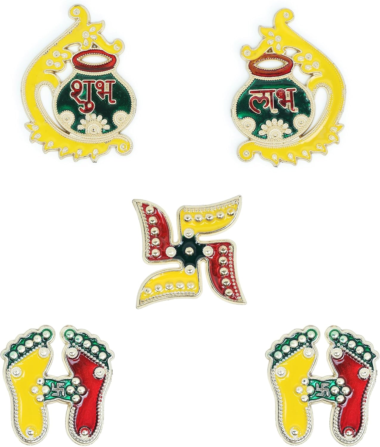 Kalash Diwali Shubh Labh with Laxmi Charan Paduka Feet Pagala Diwali Door Rangoli Floor Decorations Table Decoration Studded Stones Sequins Traditional Festive Home Door Floor D&eacute;cor