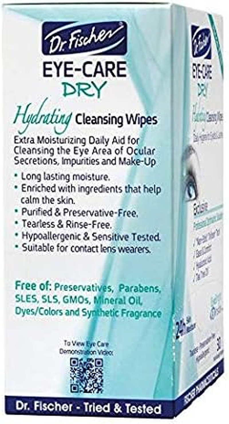 Dr. Fischer Eye Care Dry - Complementary Aid for Dry Eye Syndrome. Daily Hydrating Eyelid Wipes to Clean, Soften & Moisturize the Eye Area of Ocular Secretions and Irritations (Twin Pack, 60 Wipes) image number 6