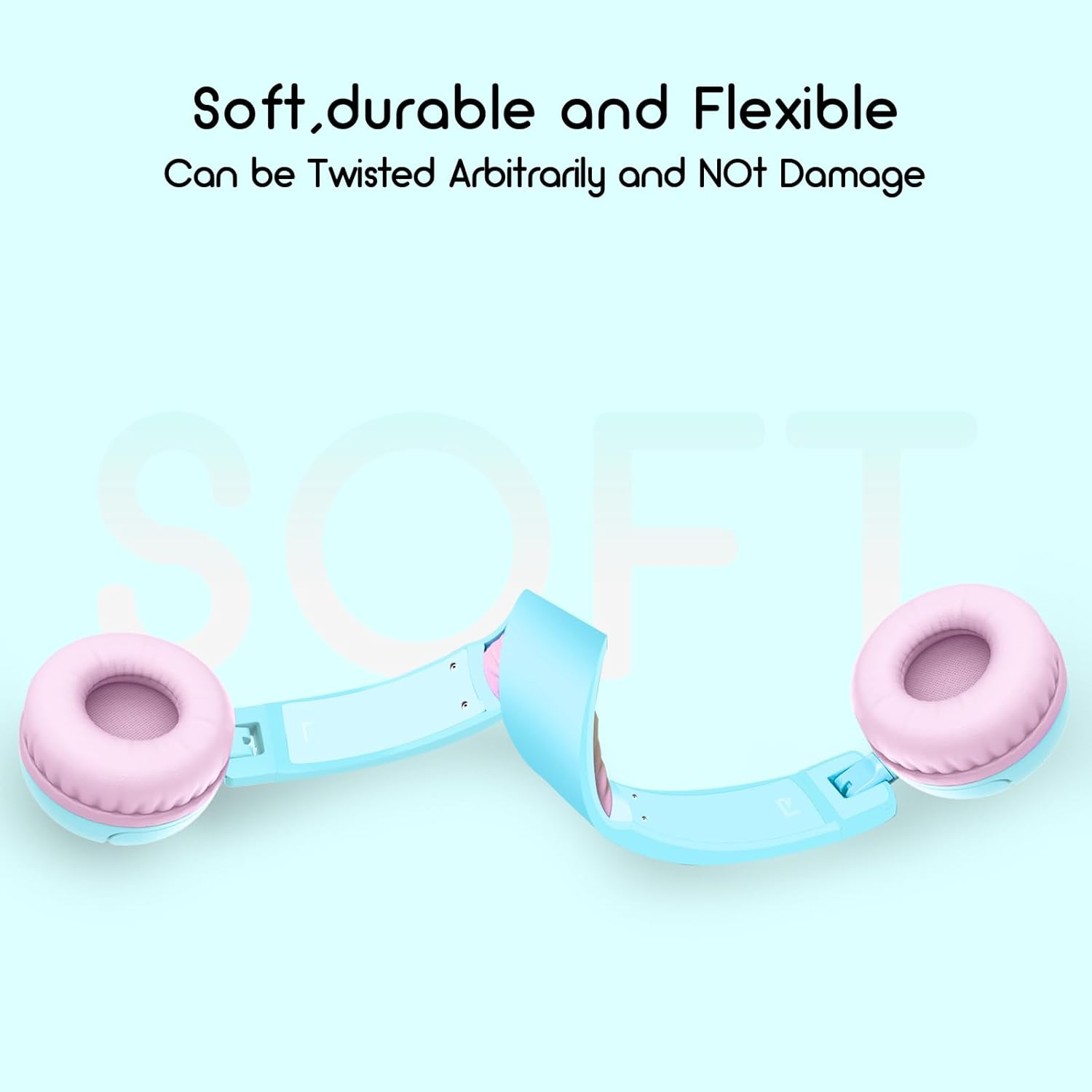 IMYB Children'S Headphones, Headphones for Children with Cable, Foldable, Stereo Sound, Safe Volume Limit, 3.5 Mm Jack, over Ear Children'S Headphones for School, Boys, Girls, Tablet, PC, Light Blue image number 5