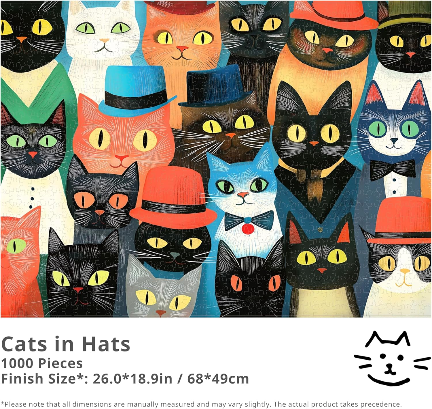Cats in Hats, Cute 1000 Pieces Jigsaw Puzzles, Finish Size 68 * 49Cm image number 1