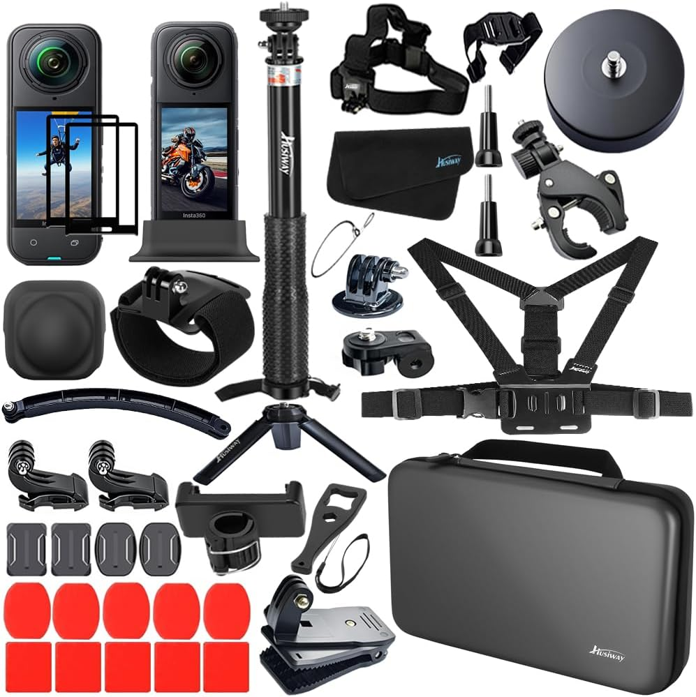 Accessories Kit for Insta360 X5 / X4 Camera Mount Bundle with Magnetic Mount Carrying Case, Selfie Stick, Tripod, Chest Strap,Bike Clamp,Screen Protector Non-Slip Mounts for Insta 360 X5 / X4 60I image number 1