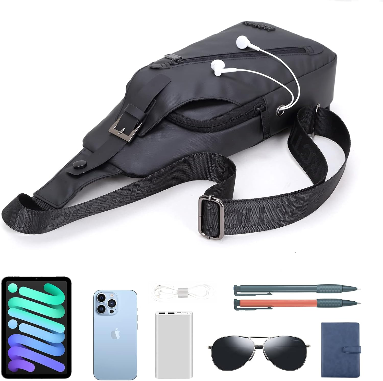 Arctic Hunter Men'S Crossbody Sling Bag &ndash; Compact Water-Resistant Chest Bag with Headphone Port & Anti-Theft Design, Fits Ipad Mini, Multi-Pocket Daypack for Travel, Hiking, Outdoors & Work XB13006 image number 4