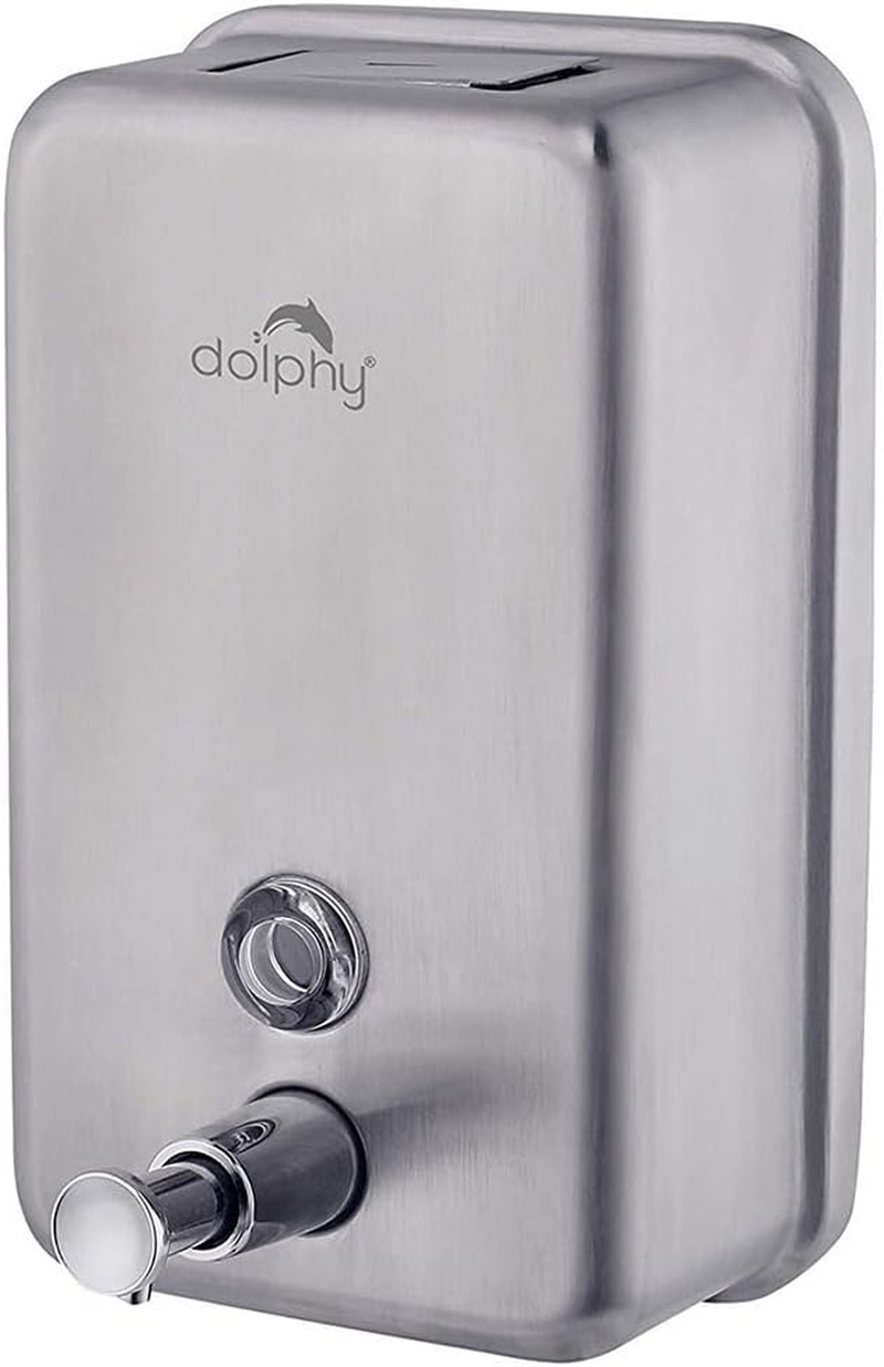 Dolphy 1100ML Manual Rectangle Soap Dispenser - Silver Stainless Steel, Durable & Refillable, for Soap, Sanitiser, Shampoo, Conditioner - Hotels, Offices & Washrooms