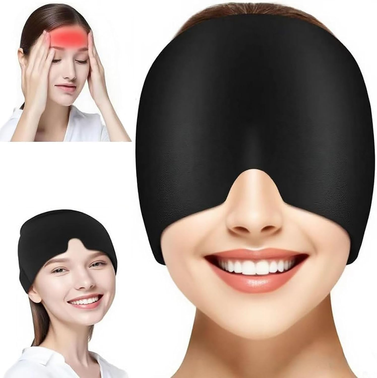 Migraine Relief Cap- 370G Gel, 360&deg; Soothing Headache Cap, Ice Pack Mask Compress Cooling Gel Head Wrap for Tension, Stress, Hangover & Puffy Eyes. (360&deg;, 370G)