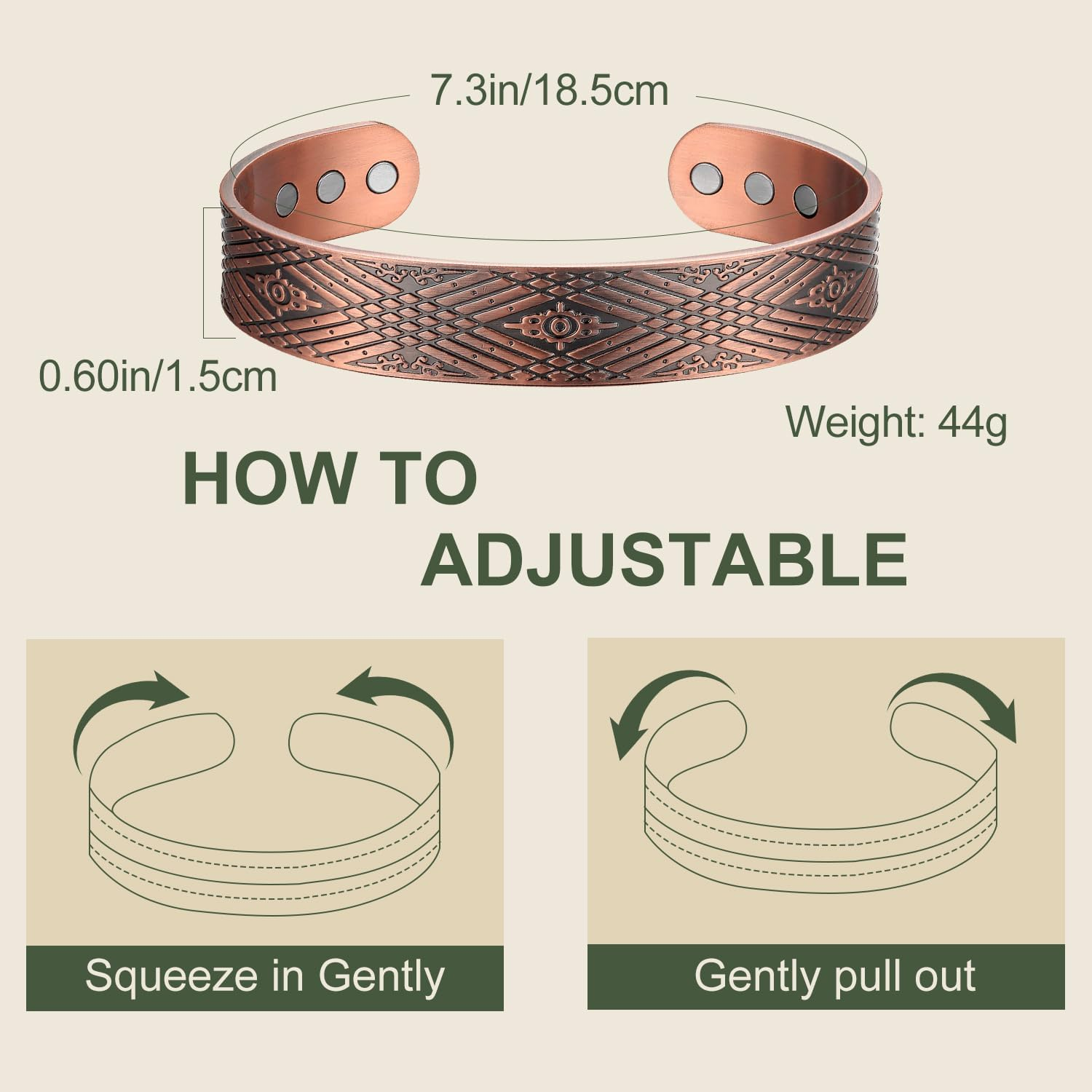 Magenergy Copper Magnetic Bracelet for Men - Adjustable Bangle for Arthritis Pain Relief - Cuff Jewellery Gift image number 6