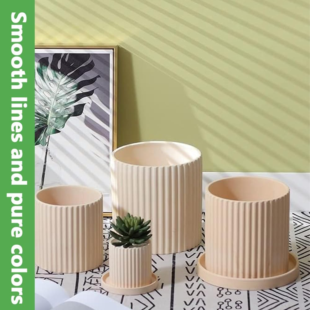 2-Pack Ribbed Ceramic Planter, Minimalist Clay Flower Pot, Indoor Plant Pan, Lightweight & Durable, Ideal for Succulents & Herbs image number 6