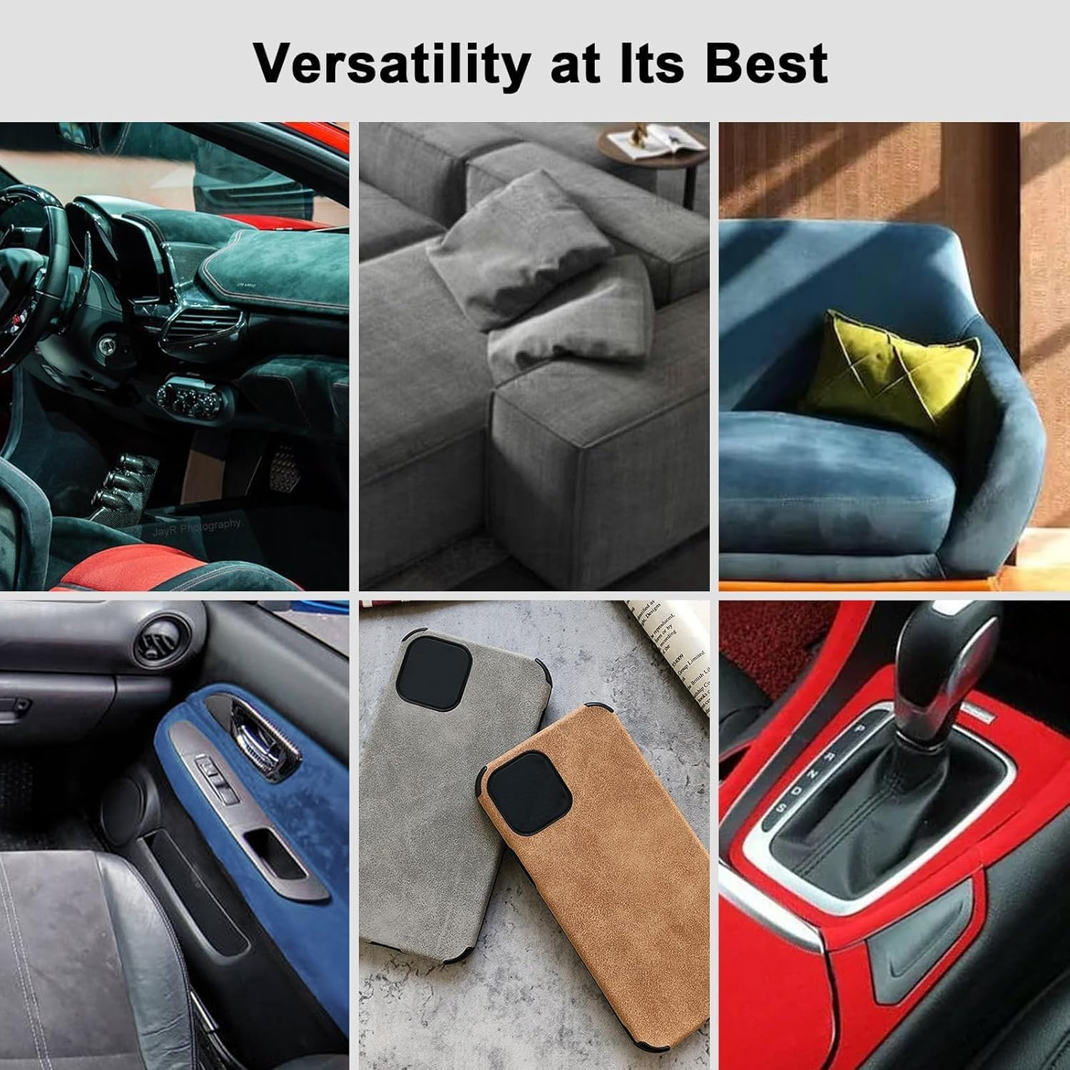 Wesileyern Premium Black Suede Fabric Wrap - 7.8X55 Inch Suede Wrap for Car Interior - Self-Adhesive Microfiber and Synthetic Leather, Stretchable Interior Film for Car and Home Decor image number 6