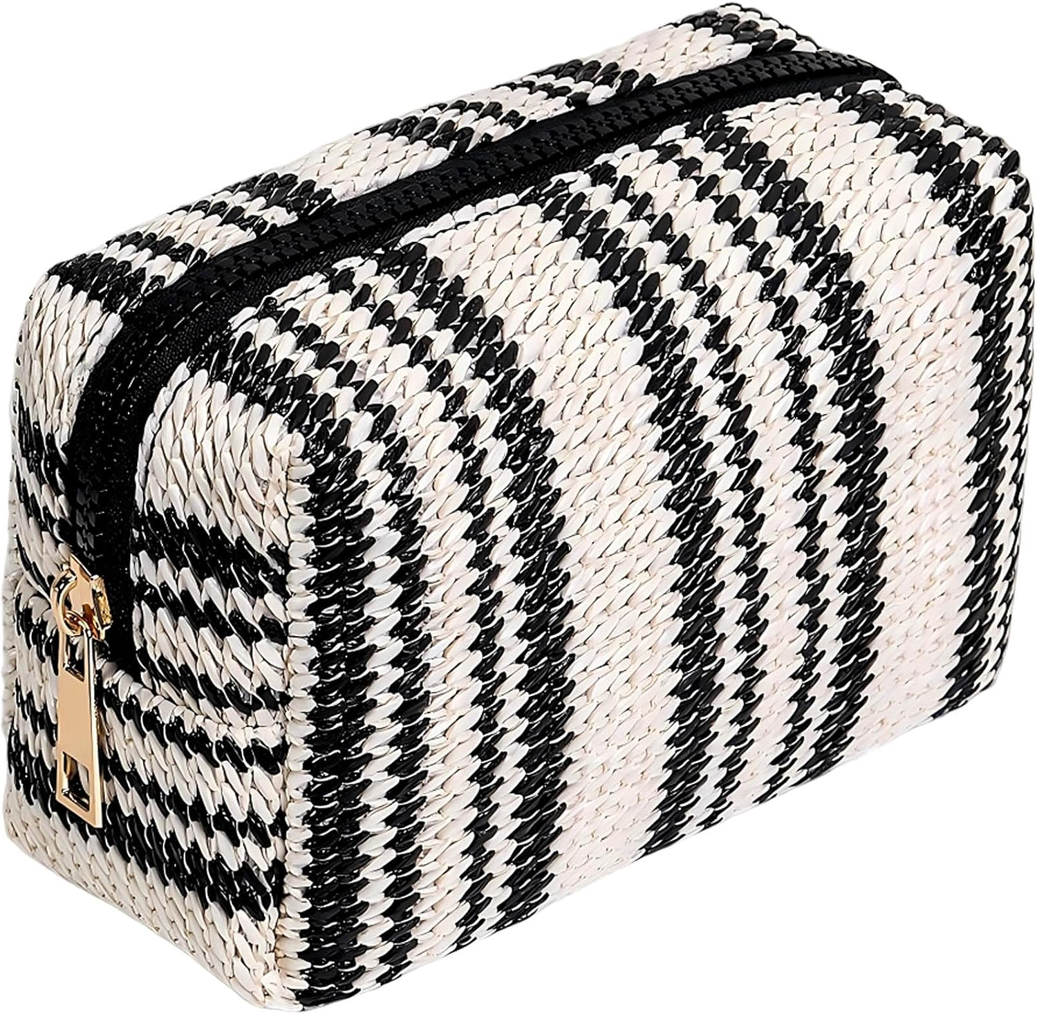 Small Woven Cosmetic Makeup Pouch Bag, Travel Toiletry Bag for Women (Vertical Stripe) image number 4