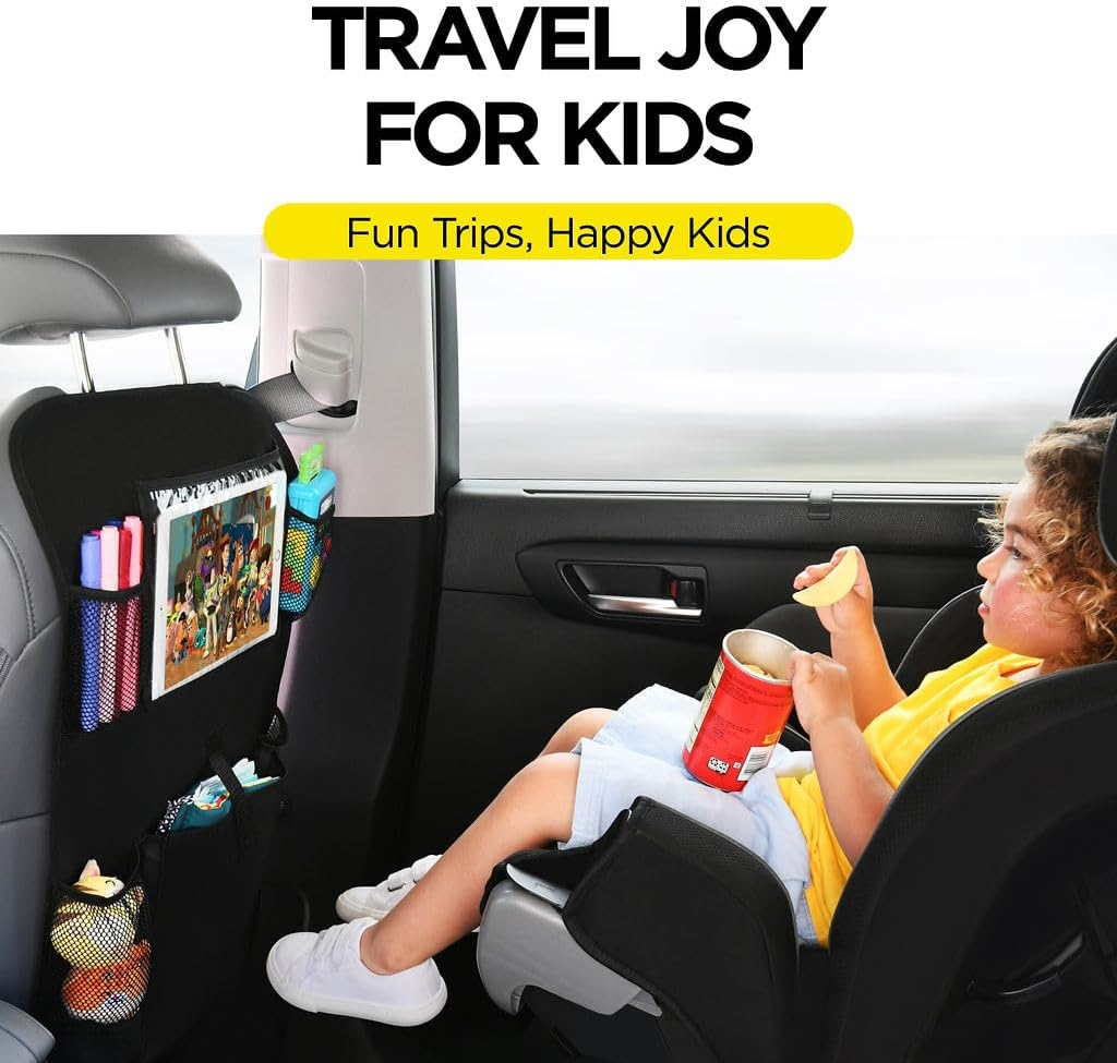 Lebogner Back Seat Cover for Kids + 6 Pocket Storage Organizer, 2 Pack X-Large Kick Mats Backseat Protector with Ipad Tablet Holder, Car Seat Back Protectors for Vehicles to Protect from Dirt & Mud image number 4