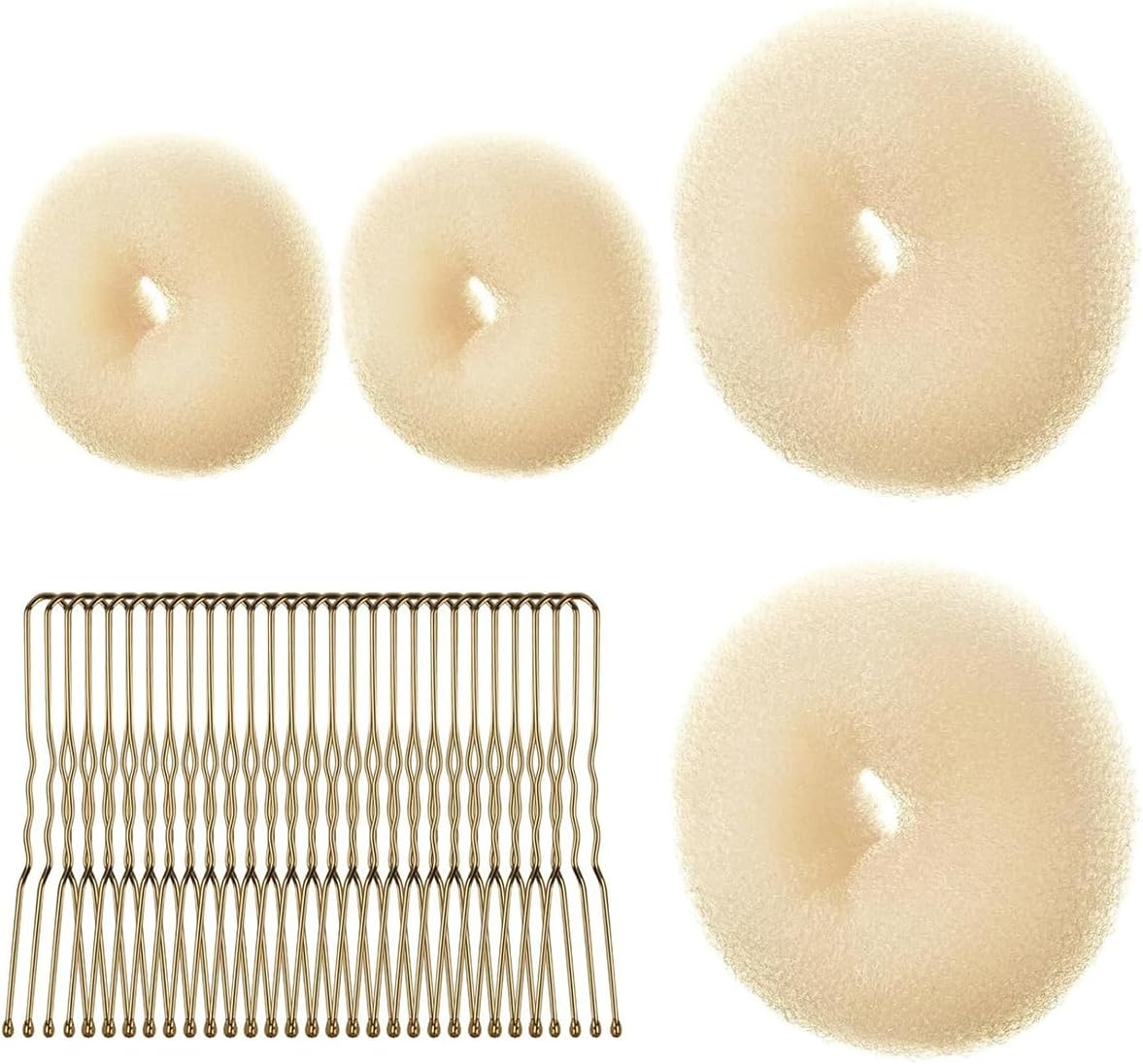 ANCLLO Hair Donut Maker Set, 4 Pieces Donut Bun Maker Ring Style with 30 Hairpins, Blonde Chignon Donut Bun Bun Hair Accessories for Girls and Women, DIY Chignon Hairstyles image number 3