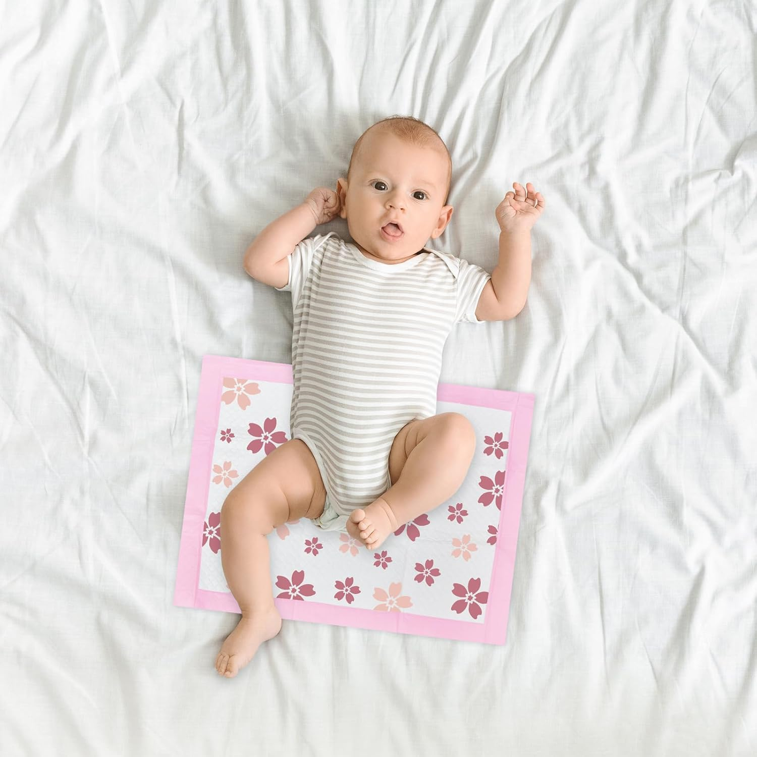 Disposable Changing Pad Liners for Baby 17 X 13 Inches (50 Pack) Absorbent Waterproof Underpads Incontinence Care Soft Non-Woven Fabric Breathable Changing Pad (Cherry Blossom) image number 5