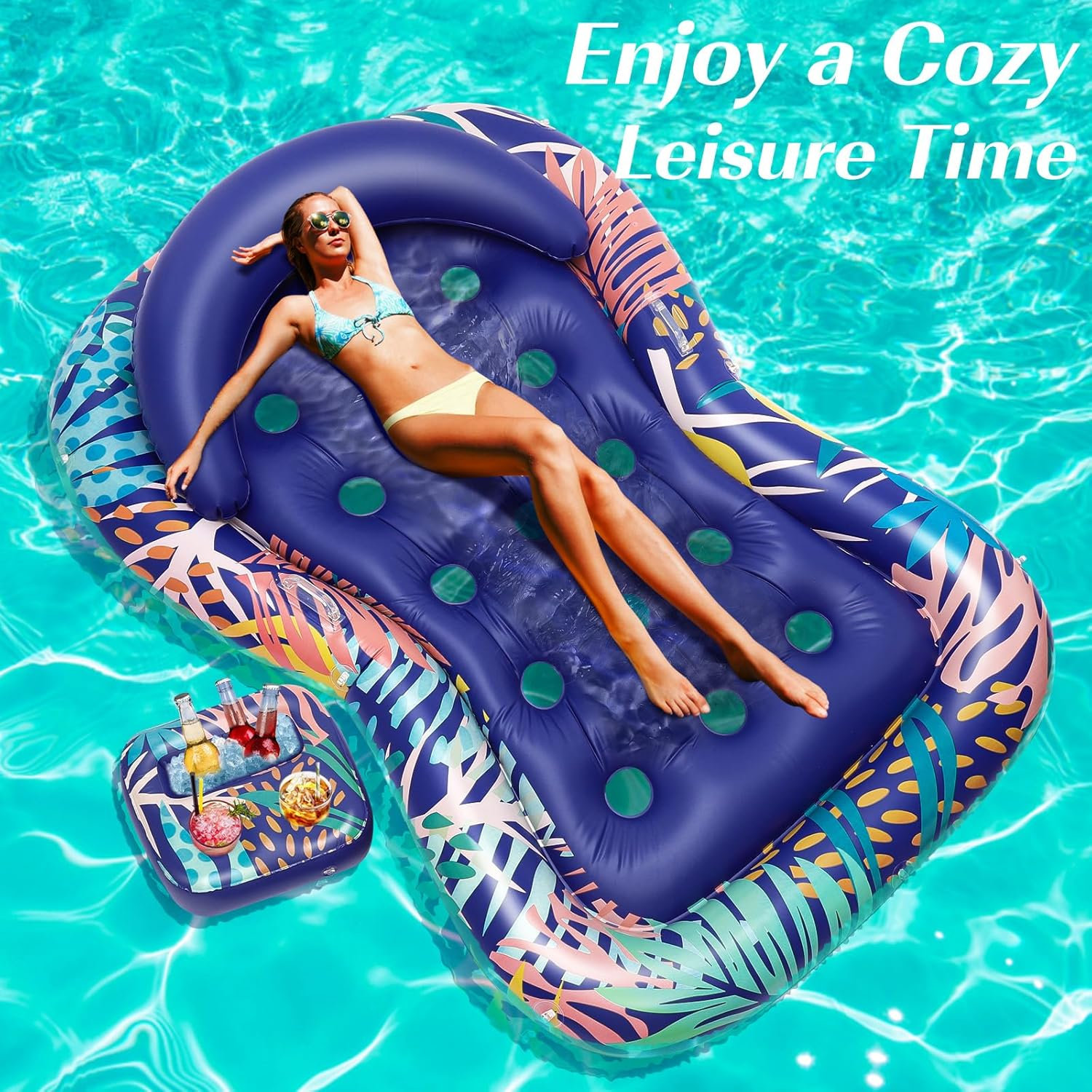 Heysplash Inflatable Pool Air Mattress with Cup Holder, Pool Inflatable Bed in Mermaid Tail Shape Summer Pool Toy Portable Large Inflatable Tanning Pool Outdoor Floating Rafts