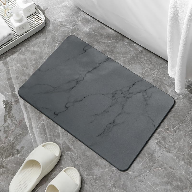 New Oriental Hard Diatomite Bath Mat (Marble Print) - Dark Grey