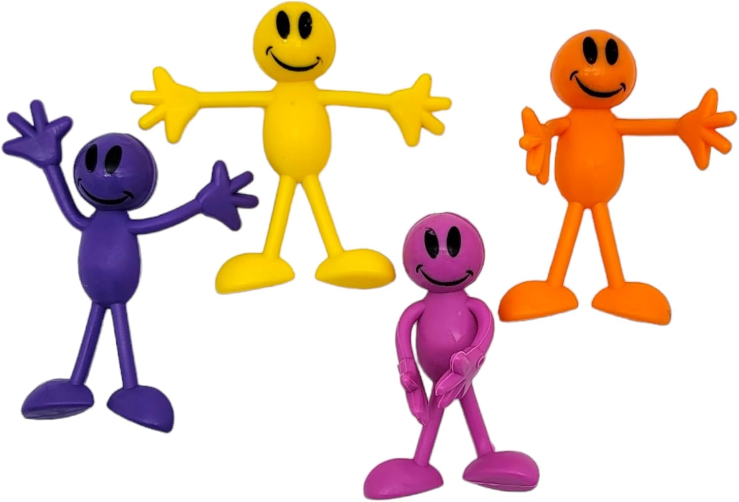 Colorful Bendable Smile Figures (3") Flexible Rubber Men with Smile Faces, Party Favor, Stress Relief Fidget Toy Goody Bag Pinata Fillers for Kids and Adults (12 Smile Figures)