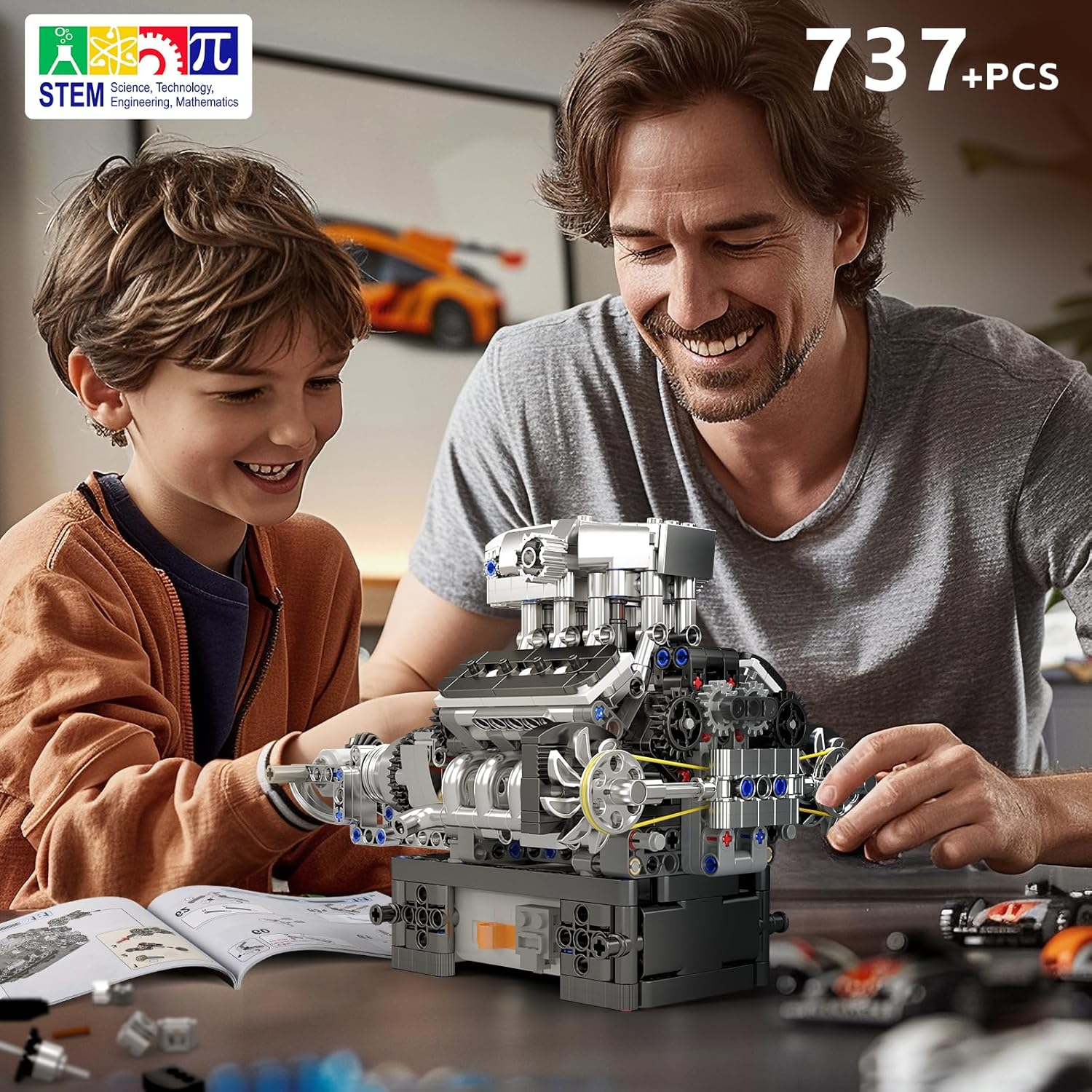 Mould King 10206 Technik V8 Engine Model Kit That Runs - Build Your Own Mini Engine, Car Engine Building Toys for Kids/Adults Collections(737 Pieces) image number 1