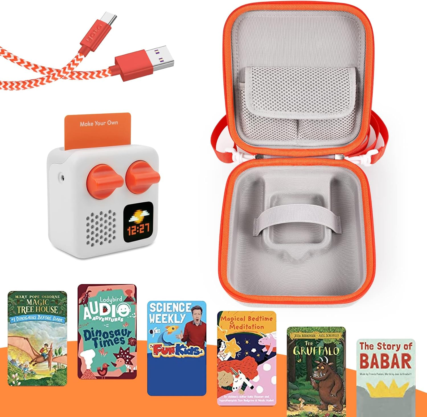 Hard Travel Case for Yoto Mini Portable Bluetooth Audio Player, EVA Storage Bag with Carrying Strap for Story Player, Audio Card, Charging Cable (Large, Grey) image number 1