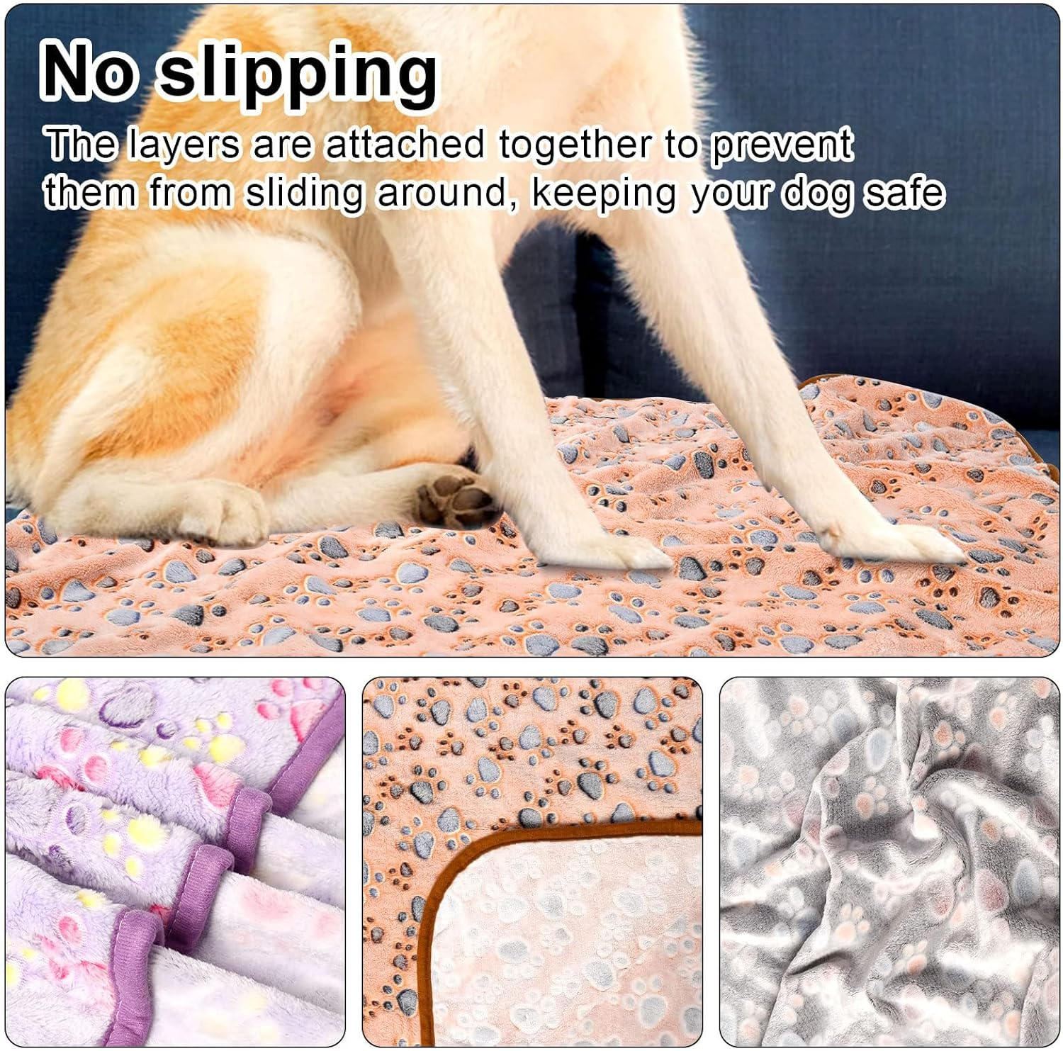 BLAZDEVE 3 Pack Pet Dog Blankets, Soft Fuzzy Flannel Pet Blankets, Washable Soft Warm Pet Blankets for Pets, Paw Print Puppy Fluffy Flannel Blanket for Couch Bed Car (L 104 * 76Cm) image number 1