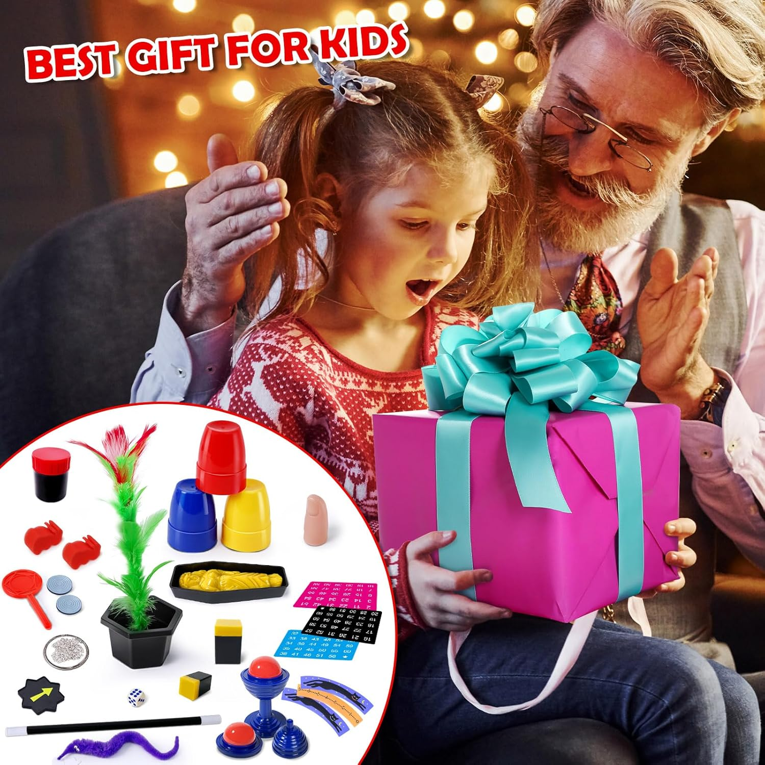 PATIFEED Magic Kit, 60 Magic Tricks for Kids Age 6-8, Magic Set with Instructions for Kids, Christmas Birthday Gift Toys for Kids Ages 6 7 8 9 10 11 12 Year Old