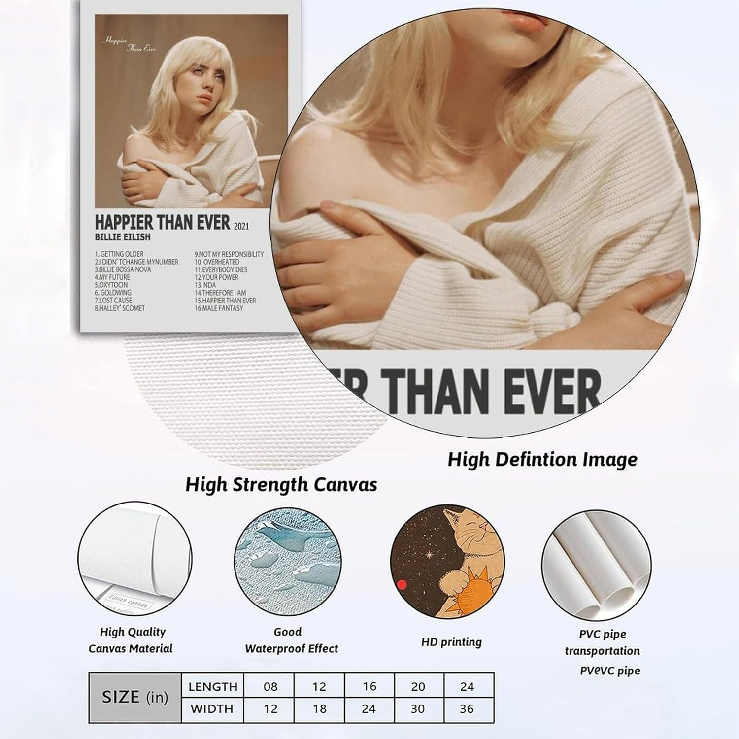 Music Billie Album Eilish Posters Poster a Set of 2 Canvas Posters Room Aesthetic Festival Gift Family Bedroom Decor Wall Art Home08X12Inch(20X30Cm) Style image number 2