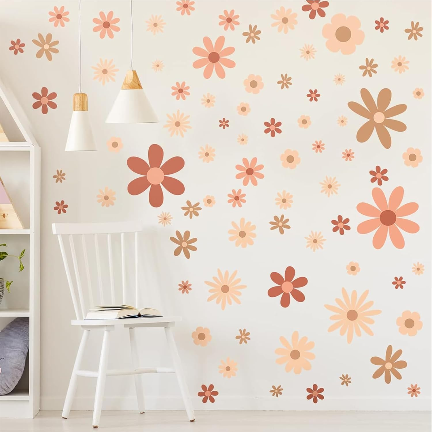 90Pcs Daisy Vinyl Wall Decals, Boho Wall Decal Daisy Stickers, Girls Groovy Peel & Stick Floral Stickers for Kids Nursery Wall Art Bedroom Classroom Living Room Decor(9 Sheets) image number 5