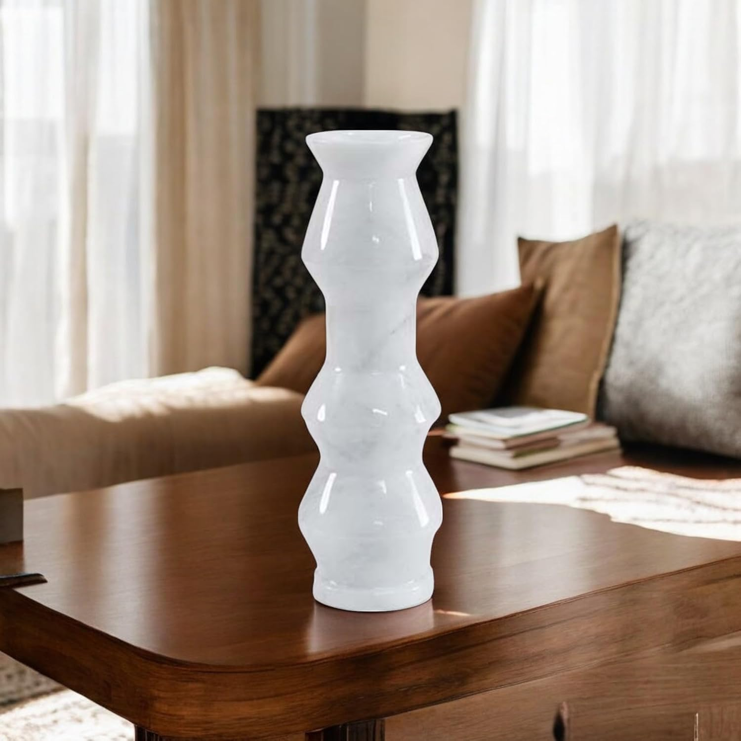 Marble Flower Vase 30 Cm White Handmade Tall Vase for Floor Pampas Grass Vase Boho Vase & Small Vase Ideal Flower Vase for Bouqet & Bedroom D&eacute;cor