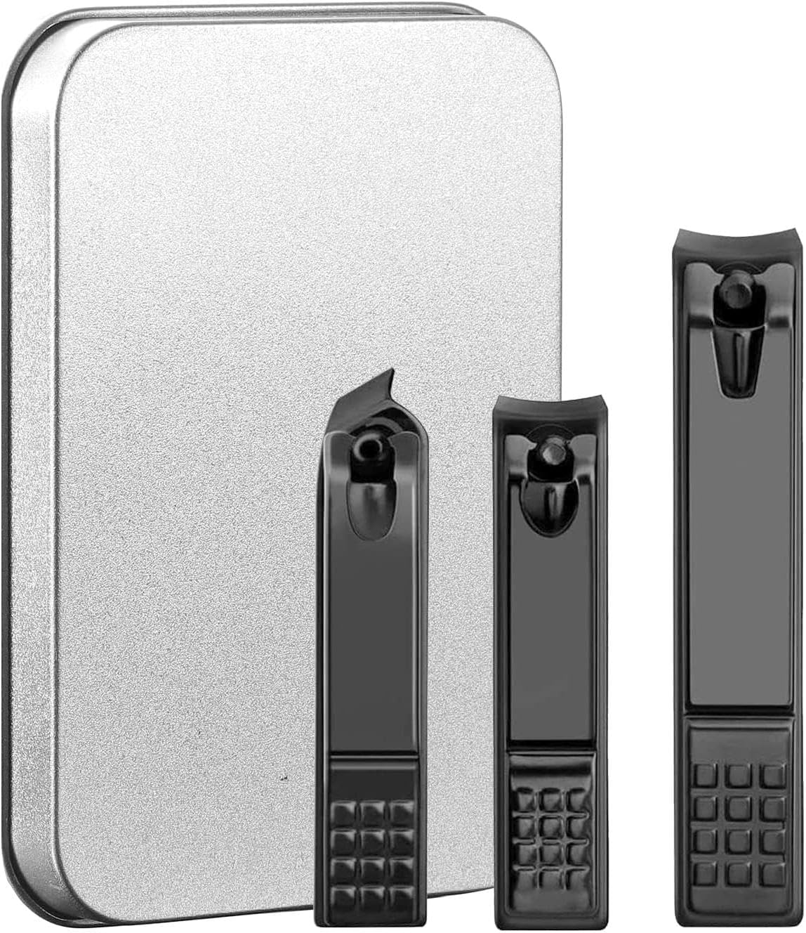 3PCS Nail Clipper Nail Trimmer Nails Cutter Set with Metal Case Fingernail Cutting Trimmer Toenail Scissors Nippers Plier Pedicure Tool(Color:Black)