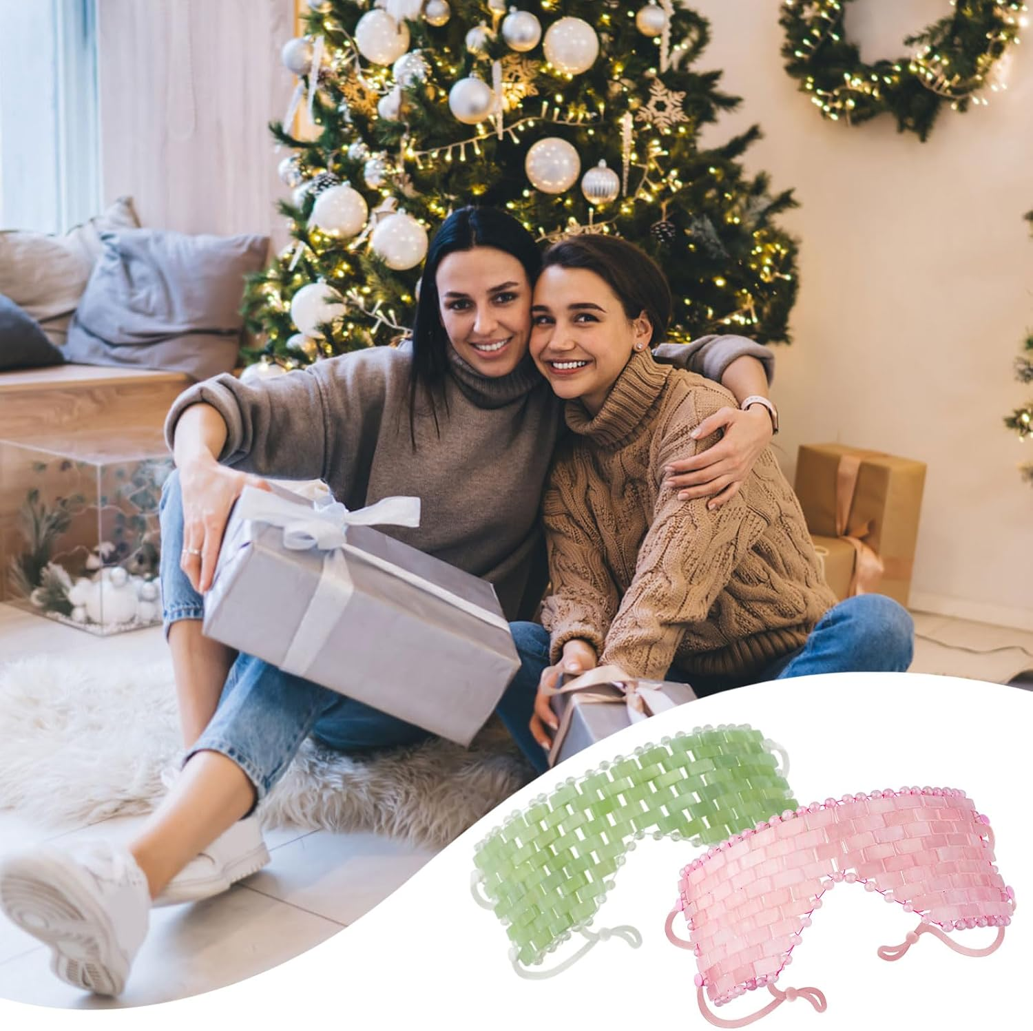 Rose Quartz Eye Mask - with Adjustable Strap for Face 100% Natural Gemstone Jade Sleep Mask for Hot & Cold anti Aging Therapy by Lazyga image number 3