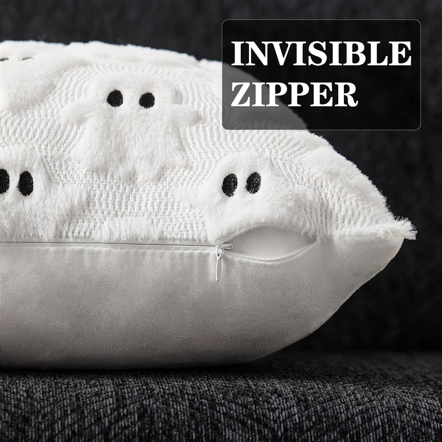 Halloween Ghost Plush Pillow Covers &ndash; 17.7 X 17.7 Inch Set of 2, Fluffy Faux Fur Cushion Covers for Sofa & Home Decor Farmhouse-Style Decorative Throw Pillow Cases (White) image number 4