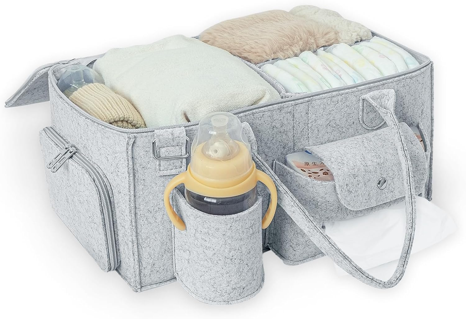 Baby Diaper Caddy Organizer with Lid &ndash; Portable Diaper Tote Bag with Multiple Compartments, Travel Baby Bag for Must-Haves, Newborn Essentials Gift Basket