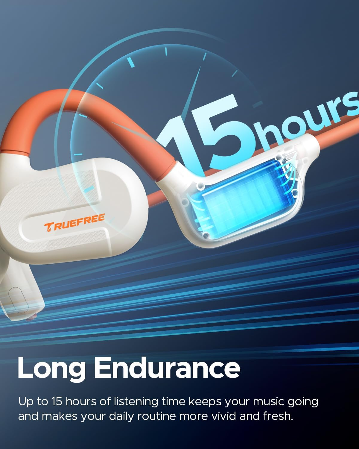 TRUEFREE Open Ear Headphones, Air Conduction Bluetooth 5.3 Wireless Earbuds for Sports, Four Microphones Clear Calls, 15 Hours of Playtime, 16.2Mm Enhanced Bass, Multipoint Connection, (Beige) image number 4