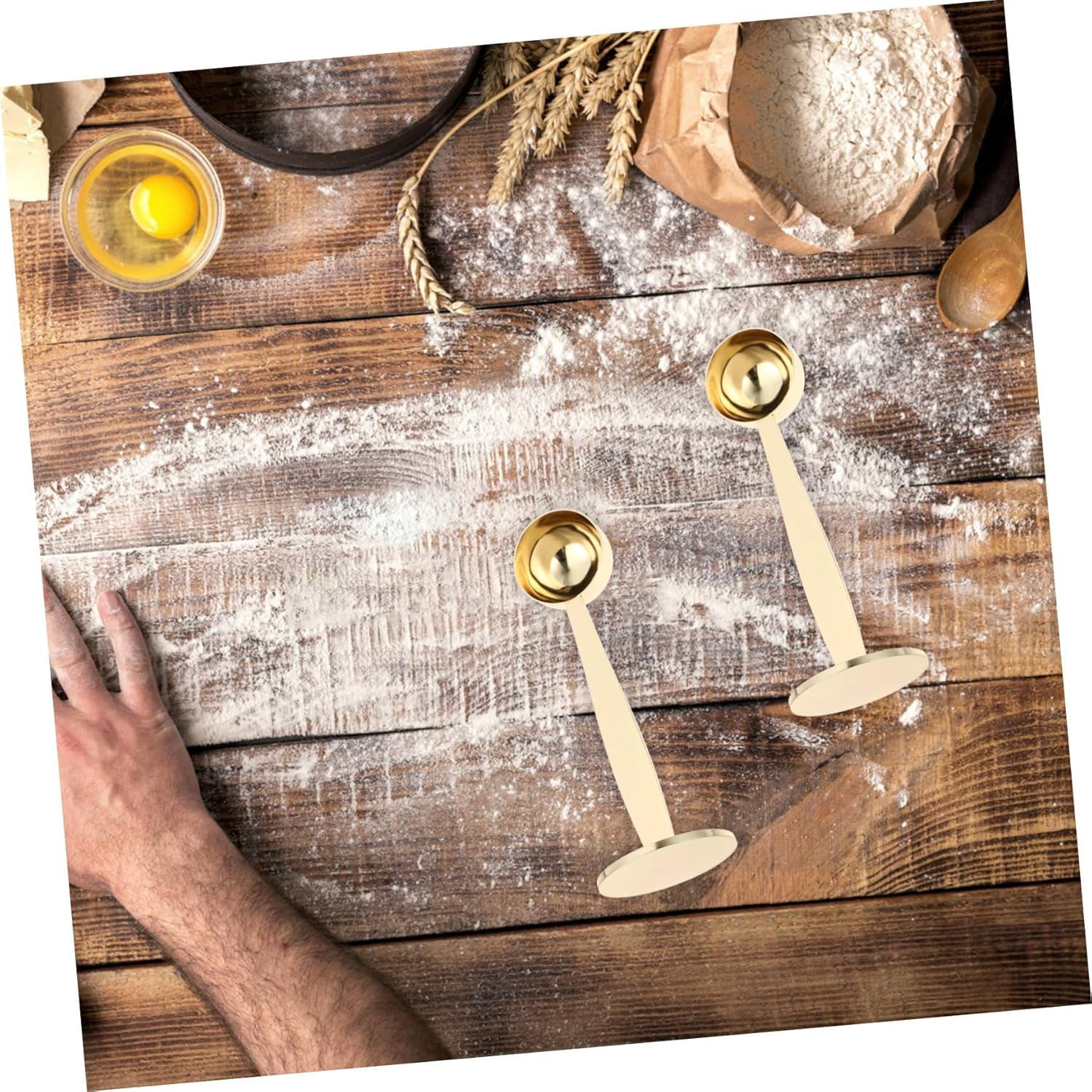 COMPUKAS 2Pcs Stainless Steel Coffee Spoon Measuring Cup Powder Press Scoop Espresso Tamper Tool for Tamping Measuring Use Coffee Beans Powder image number 6