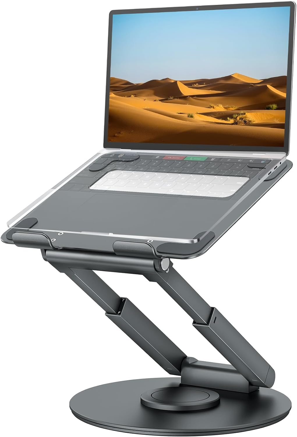 Tounee Telescopic Laptop Stand for Desk with 360&deg; Swivel Base, Sit to Stand, Height Adjustable, Portable Riser Holder for Good Posture, Compatible with Macbook Pro, All Laptops 10-17"