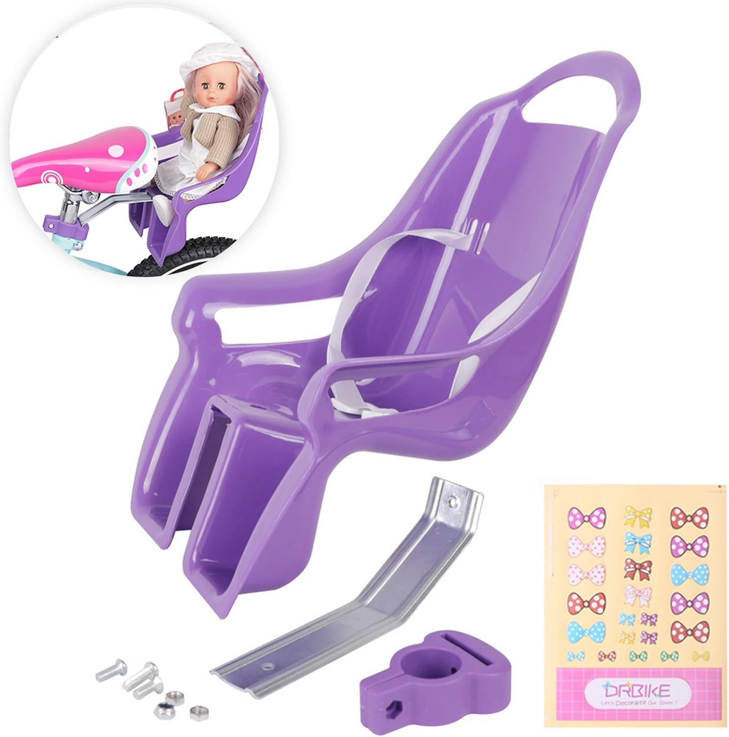 DRBIKE Bicycle Doll Seat with Stickers DIY Decal for Girls Kids Bike Accessories