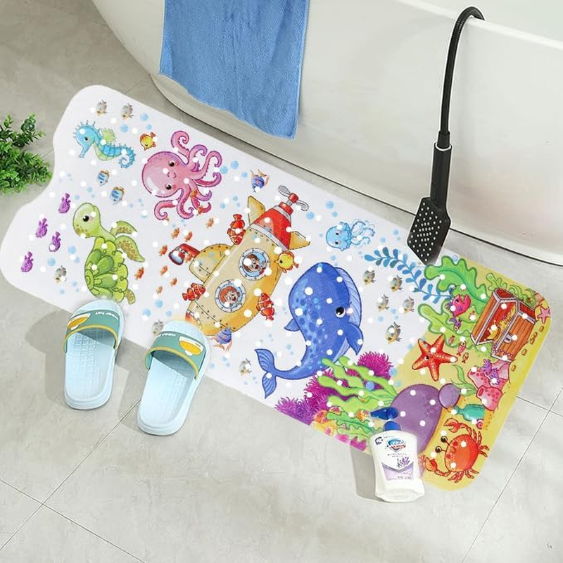 Bath Mats for Tub Kids,40X16 Inch Large Cartoon Non-Slip Bathroom Bathtub Kid Mat，Bath Mats with Suction Cups & Drain Holes,Machine Washable Bathroom Mats image number 4