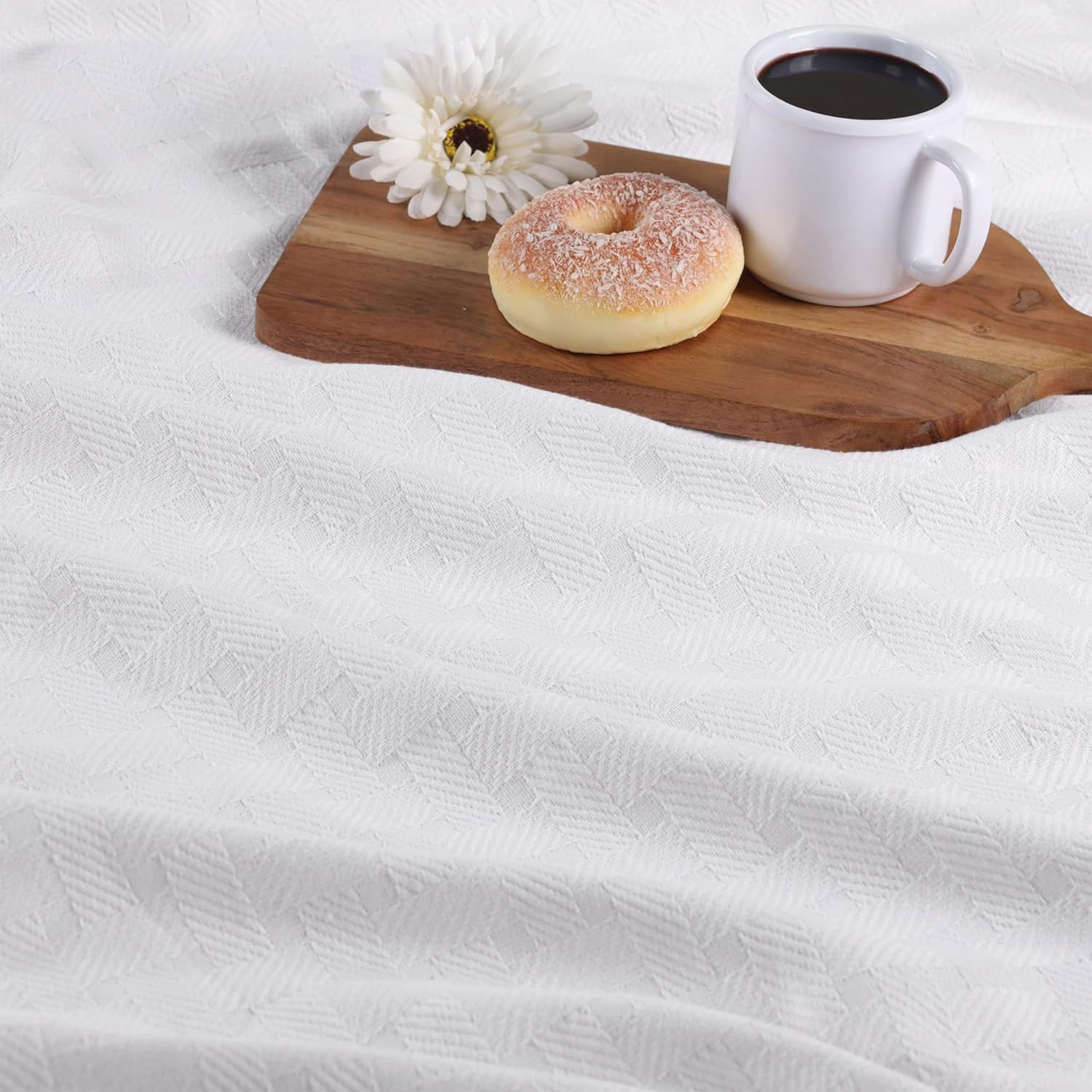 Superior 100% Cotton Thermal Blanket, Soft and Breathable Cotton for All Seasons, Bed Blanket and Oversized Throw Blanket with Luxurious Basket Weave Pattern - King Size, White image number 4