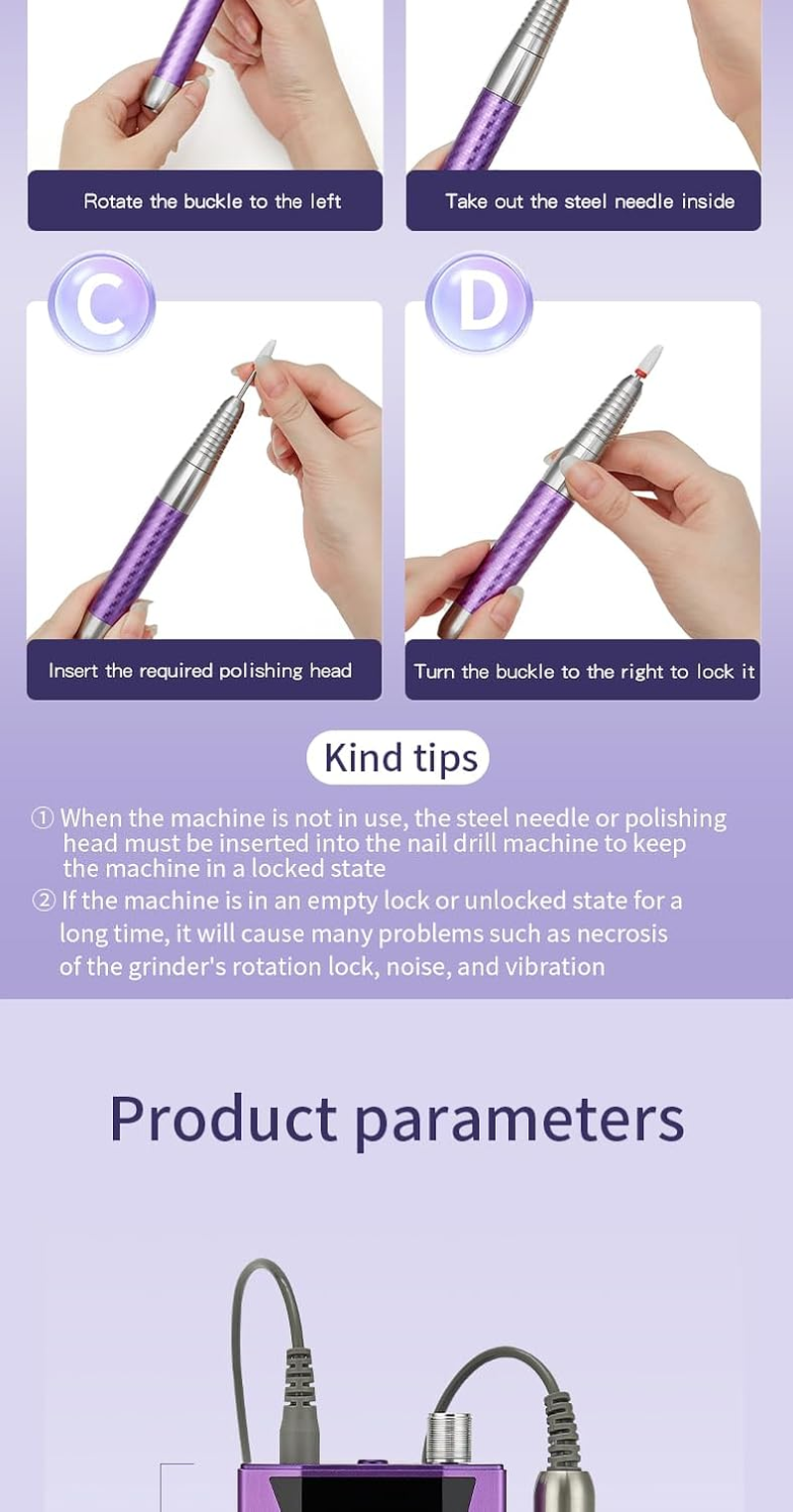 Ultra-Low Noise Brushless 40000RPM Electric Nail Drill Machine 85W Rechargeable Cordless Professional Home/Salon Nail Drill Machine image number 2