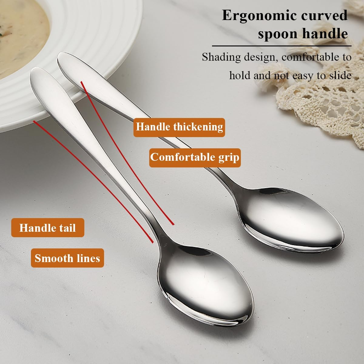Berglander Soup Spoons, Pack of 12, Stainless Steel Tablespoons, Tablespoons, Cutlery for Home, Restaurant, Hotel, Daily Use, Dishwasher Safe image number 1