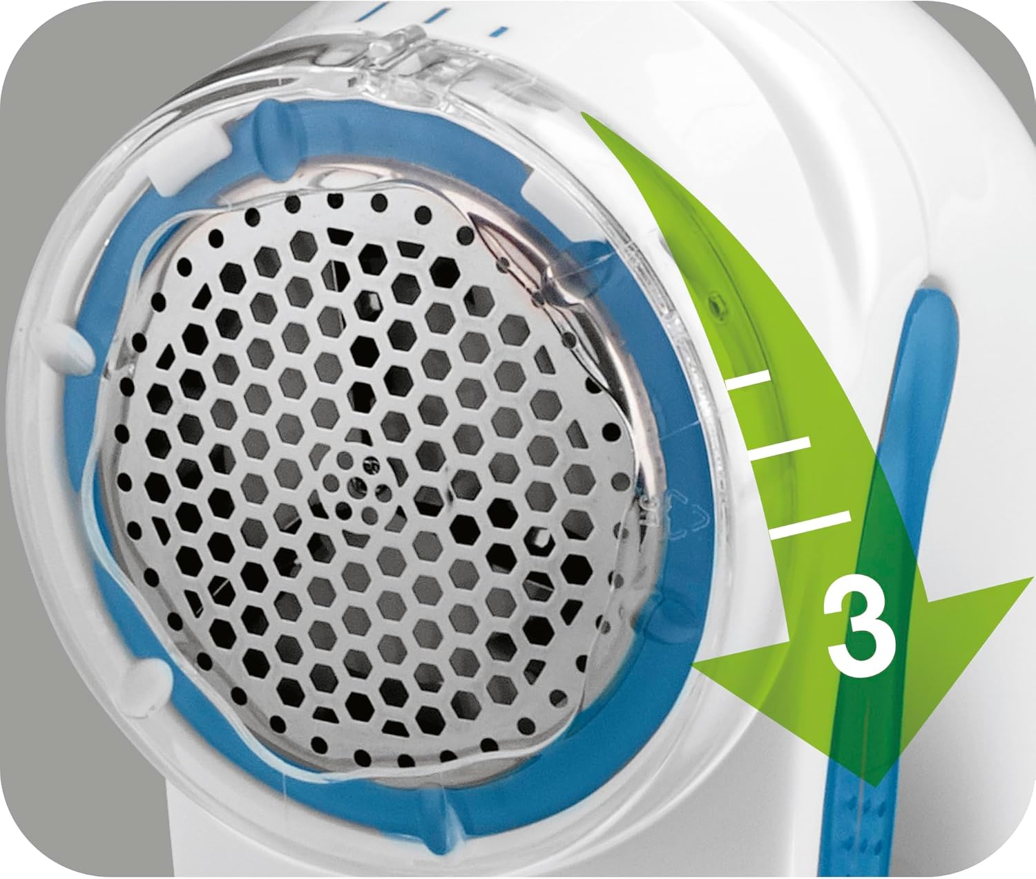 Conair Battery Operated Lint Remover. Safely Removes Fuzz, Lint and Pilling, with 3 Depth Control Settings for Customised Fabric Shave, Adjusts for Fabric Type, with a Detachable Lint Catcher image number 2