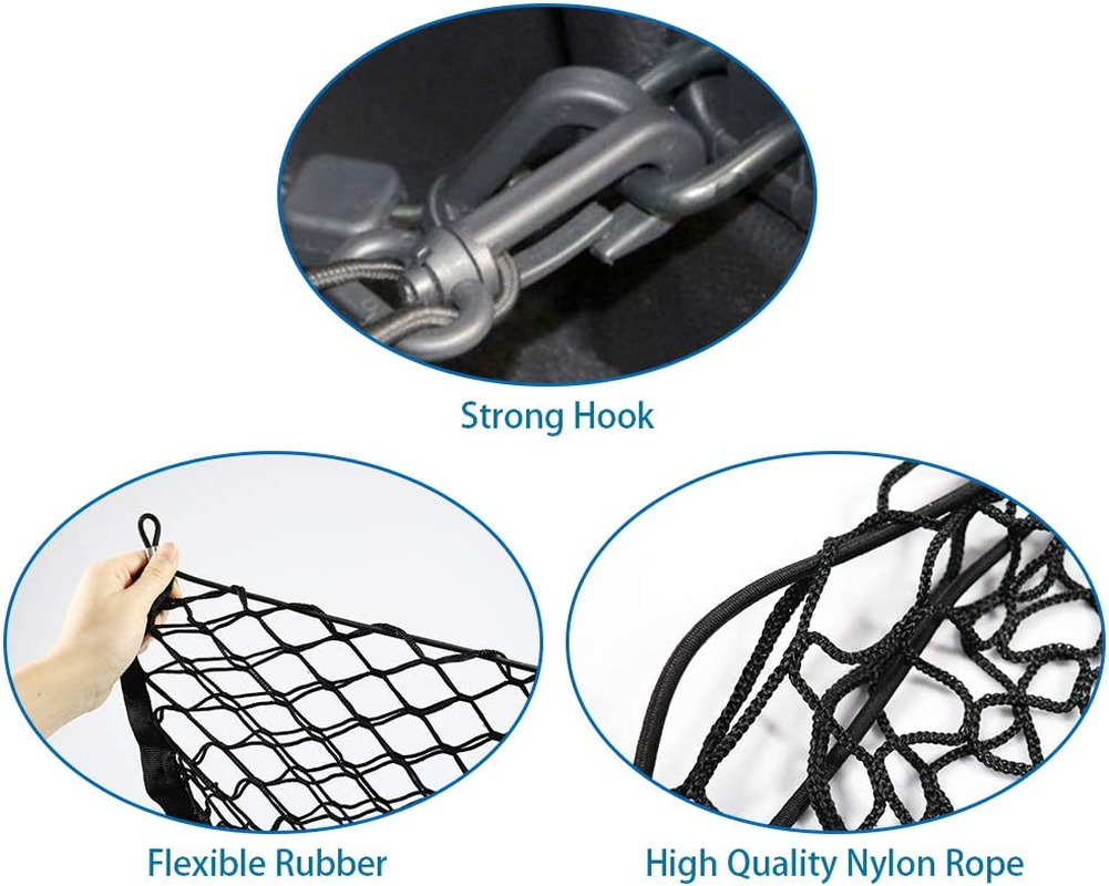Valuehall Cargo Net 35 X 15 Inch Adjustable Elastic Trunk Net Cargo Trunk Storage Organizer Nylon Mesh Universal Rear Cargo Organizer Cargo Net with Hooks V7075 image number 5