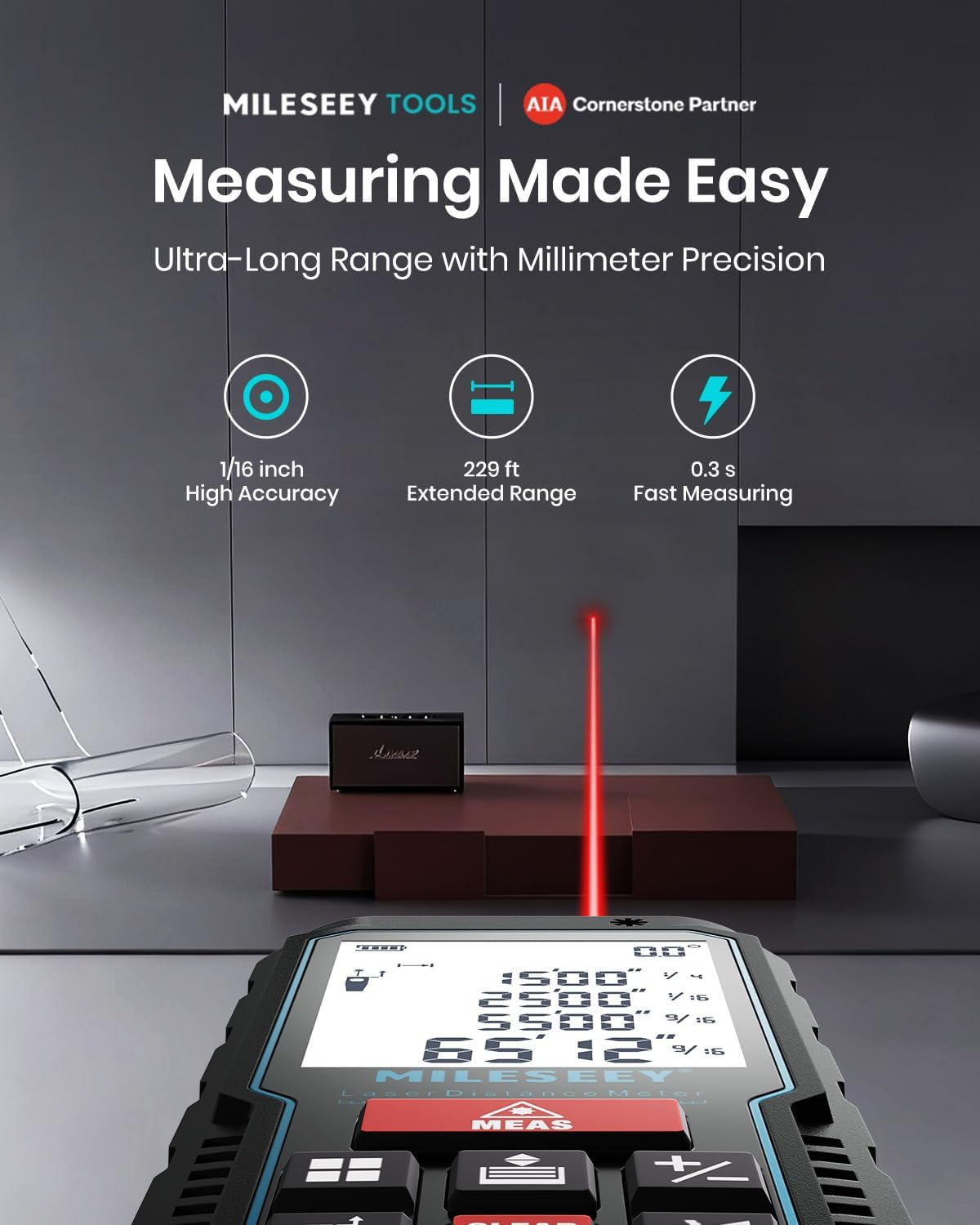 Mileseey Laser Measure, Laser Tape Measure,&plusmn;2Mm Accuracy Digital Tape Measure with Area, Volume Measurement, LCD Backlit, Mute Function, IP54, Battery Included image number 4
