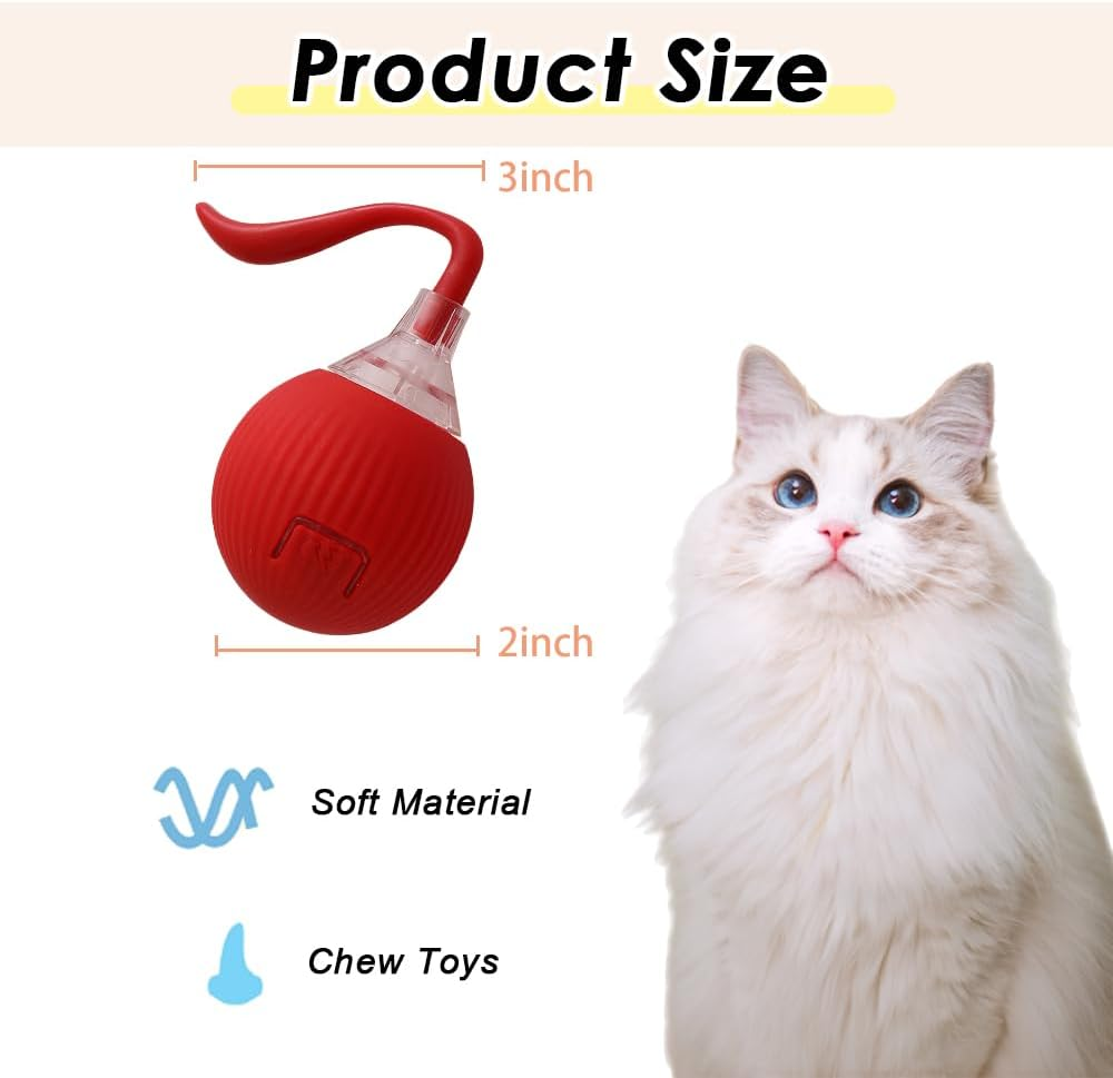 Interactive Cat Ball Toy for Indoor Cats, Smart Cat Toys Ball for Bored Cats, Motion Activated Automatic Cat Toy Ball, 360&iexcl;&Atilde;rotation with LED Light, USB Rechargeable Cat Toys, Red image number 2